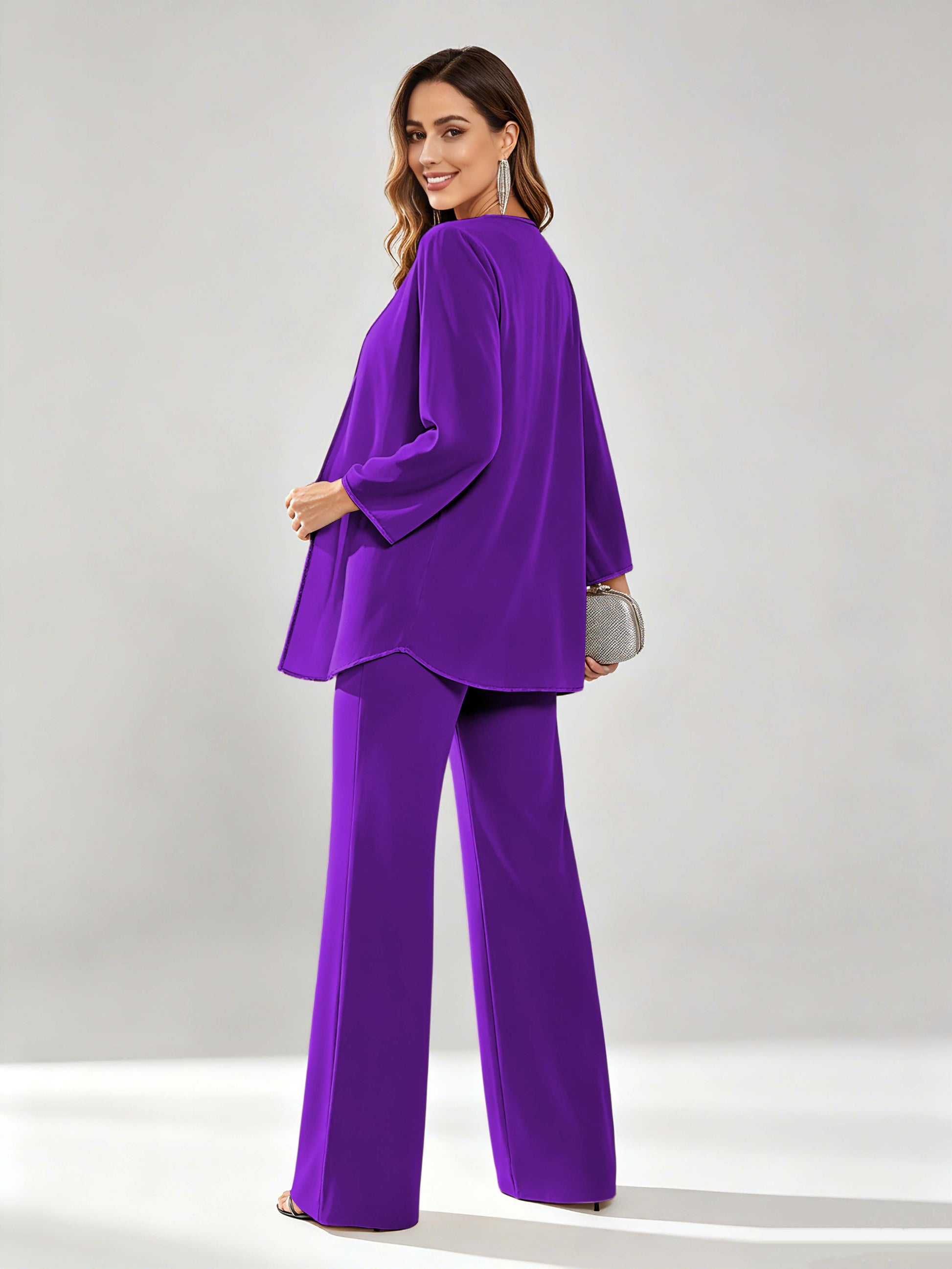 Chiffon Sequin 3 Pieces Mother of The Bride Pant Suits for Women