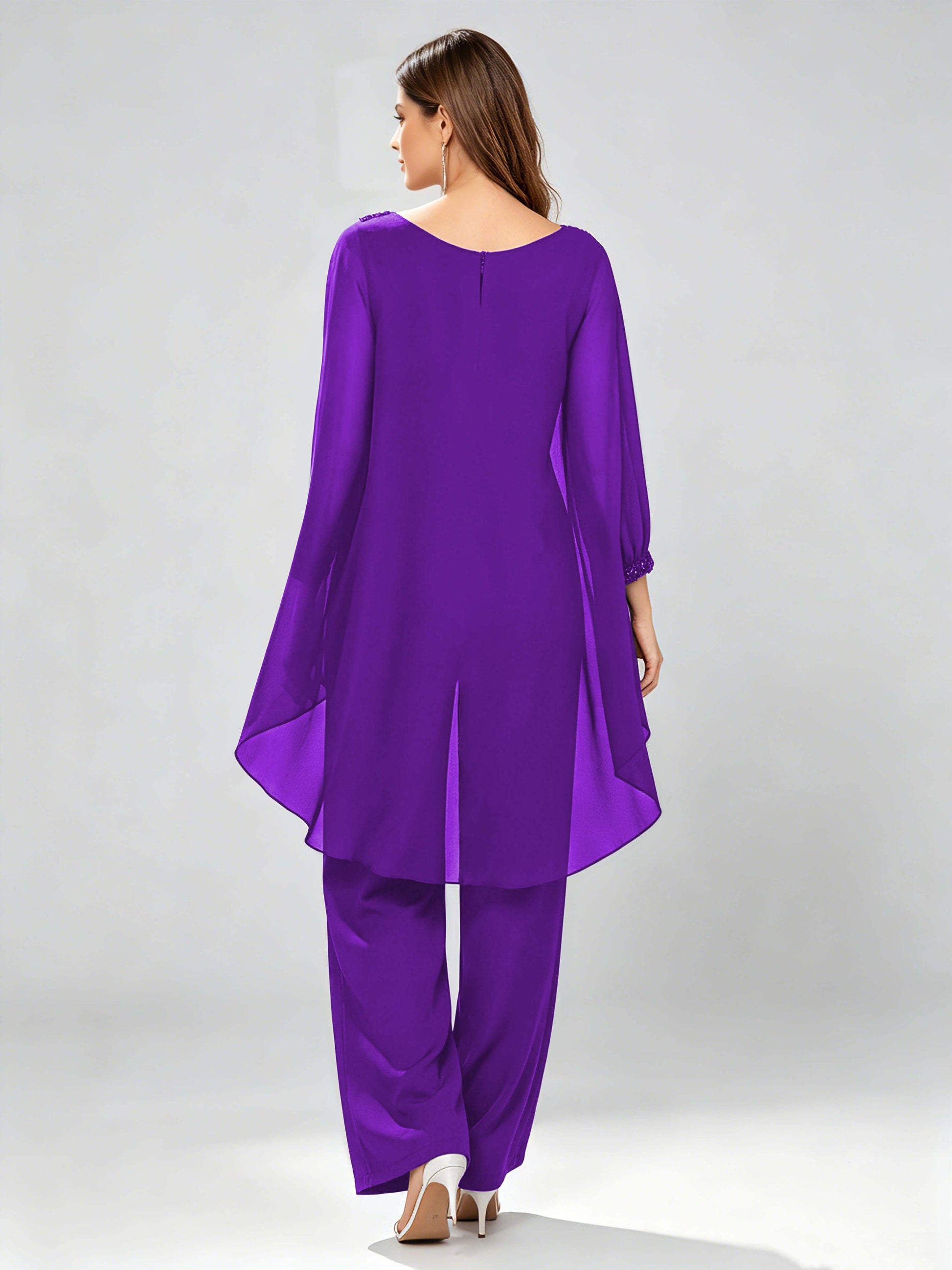 Asymmetric Chiffon 2 Pieces Mother of The Bride Pant Suits