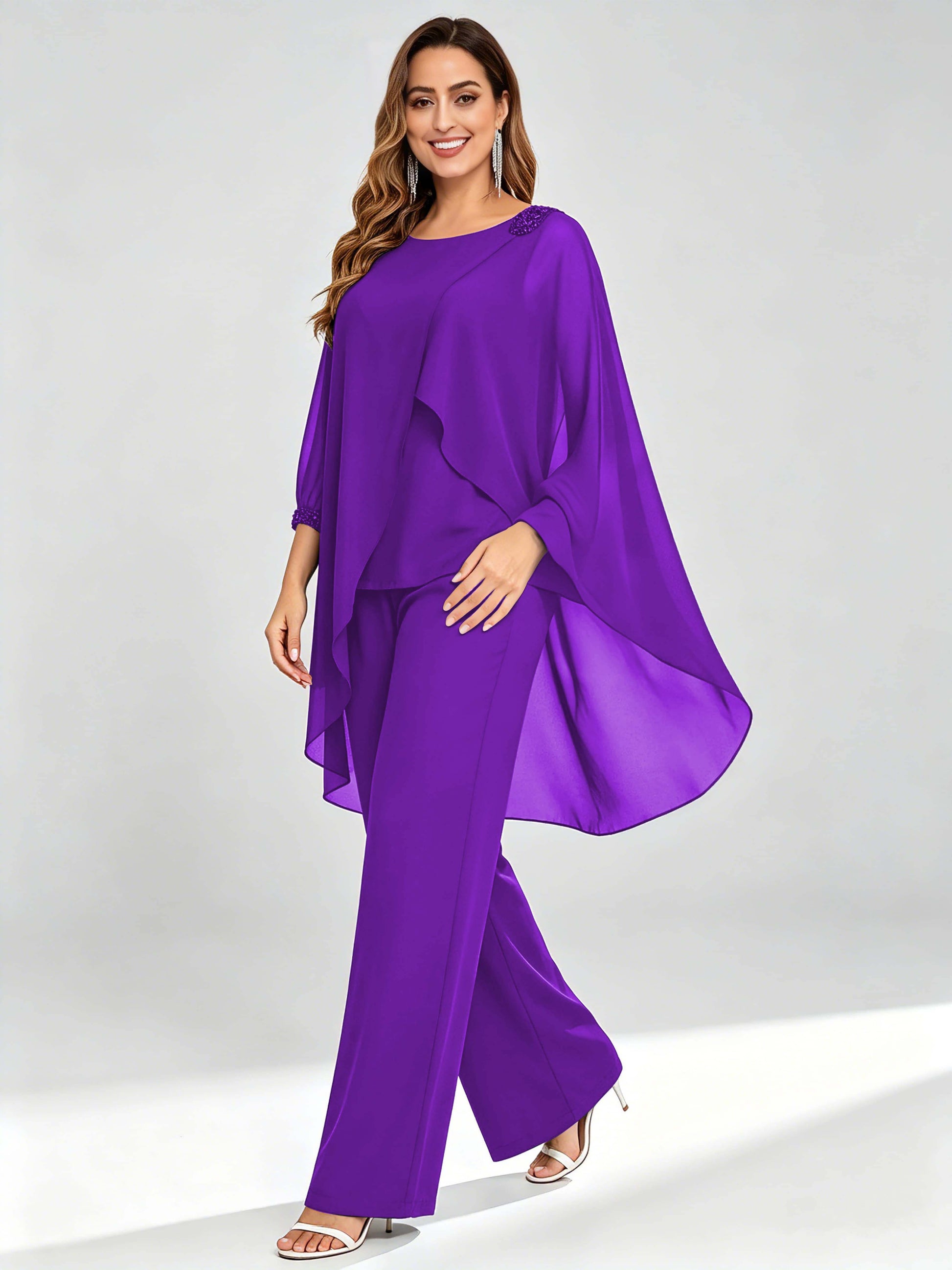 Asymmetric Chiffon 2 Pieces Mother of The Bride Pant Suits