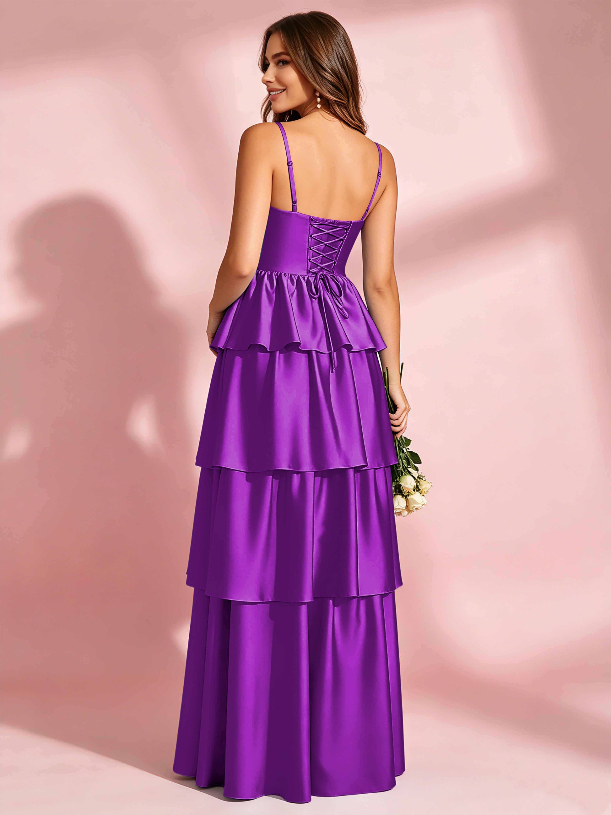 Satin Tiered Corset Bridesmaid Dresses Formal Evening Gown