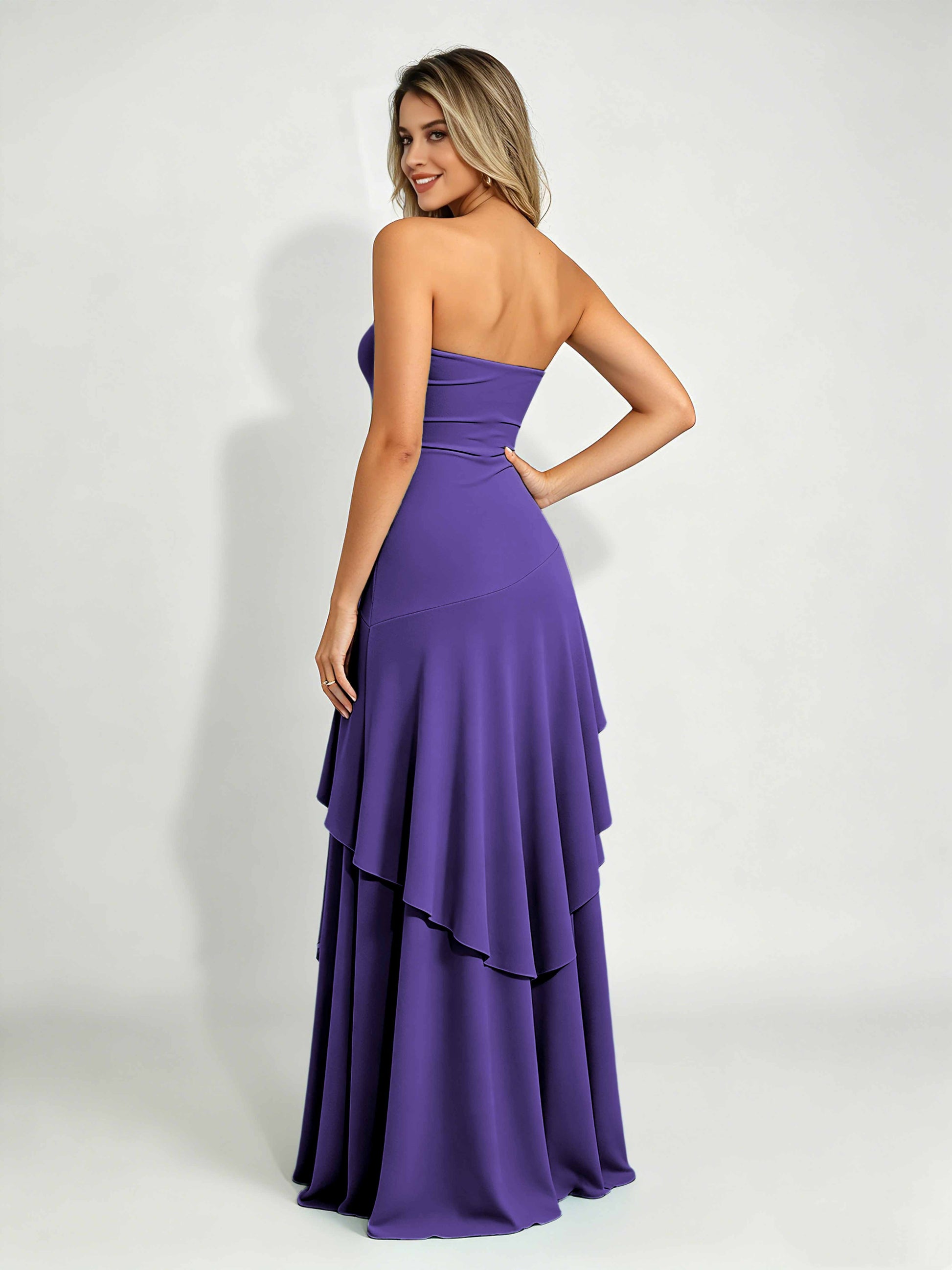 Spandex Tiered Ruffle Prom Dress High Low Homecoming Dresses