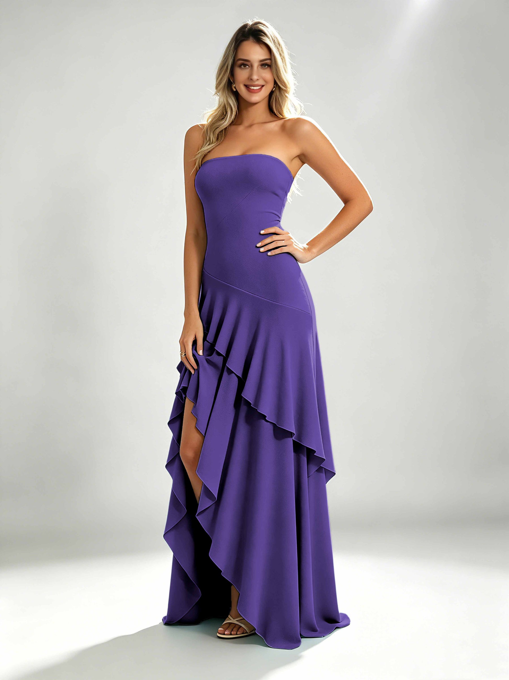 Spandex Tiered Ruffle Prom Dress High Low Homecoming Dresses