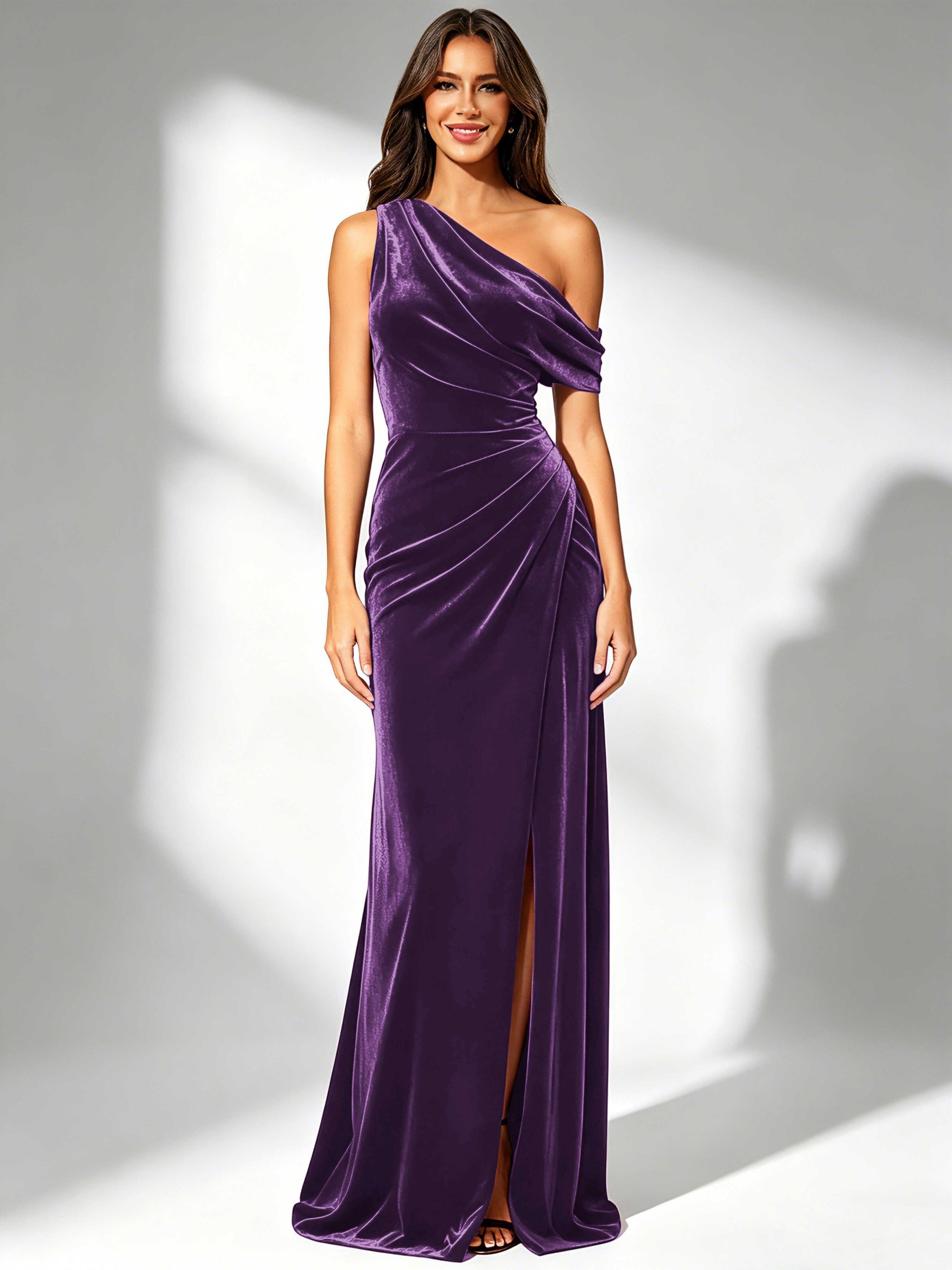 One Shoulder Velvet Bridesmaid Dresses for Women