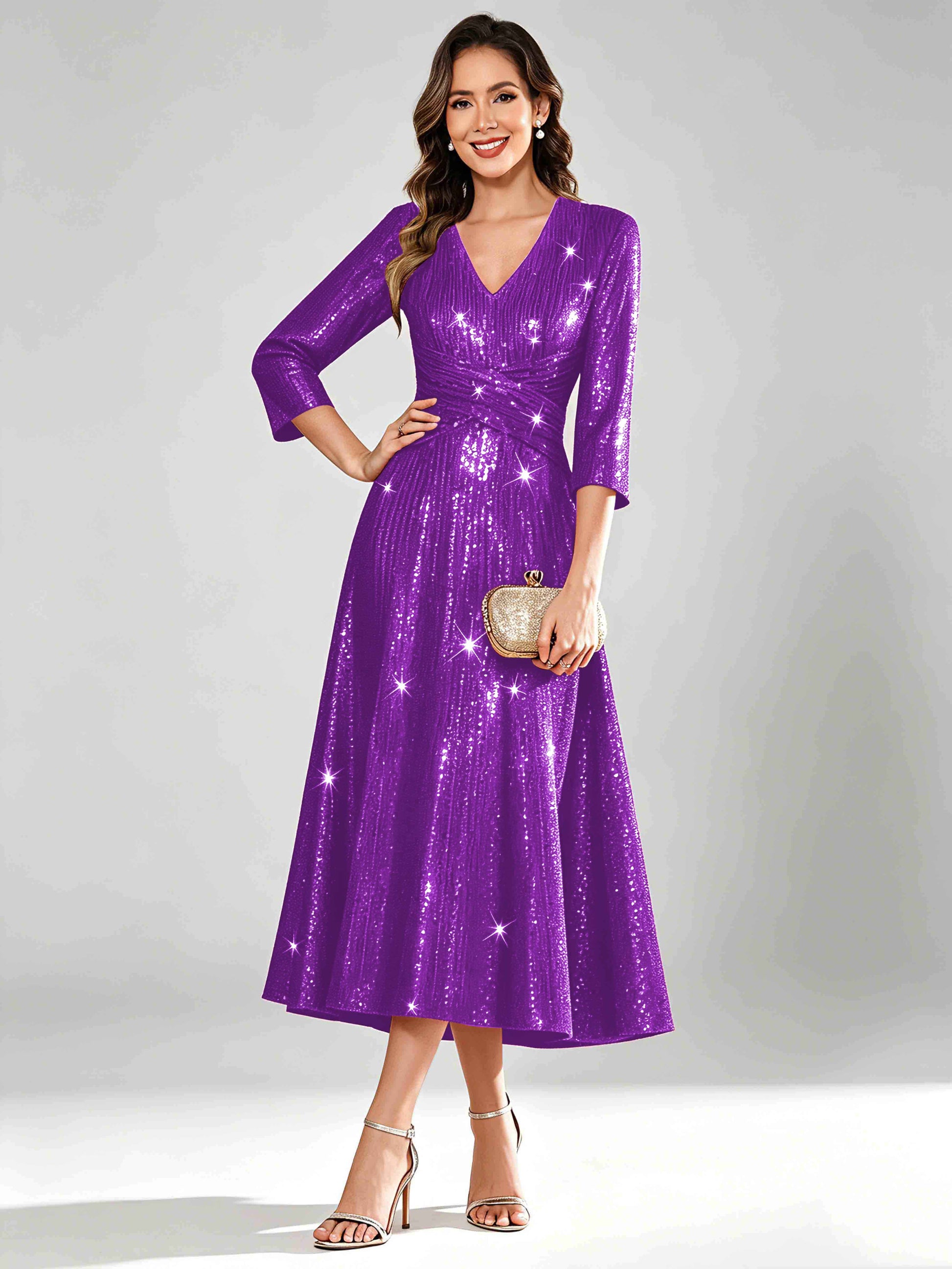 Sequin Sparkly 3/4 Sleeve Dressy Mother of The Bride Dresses