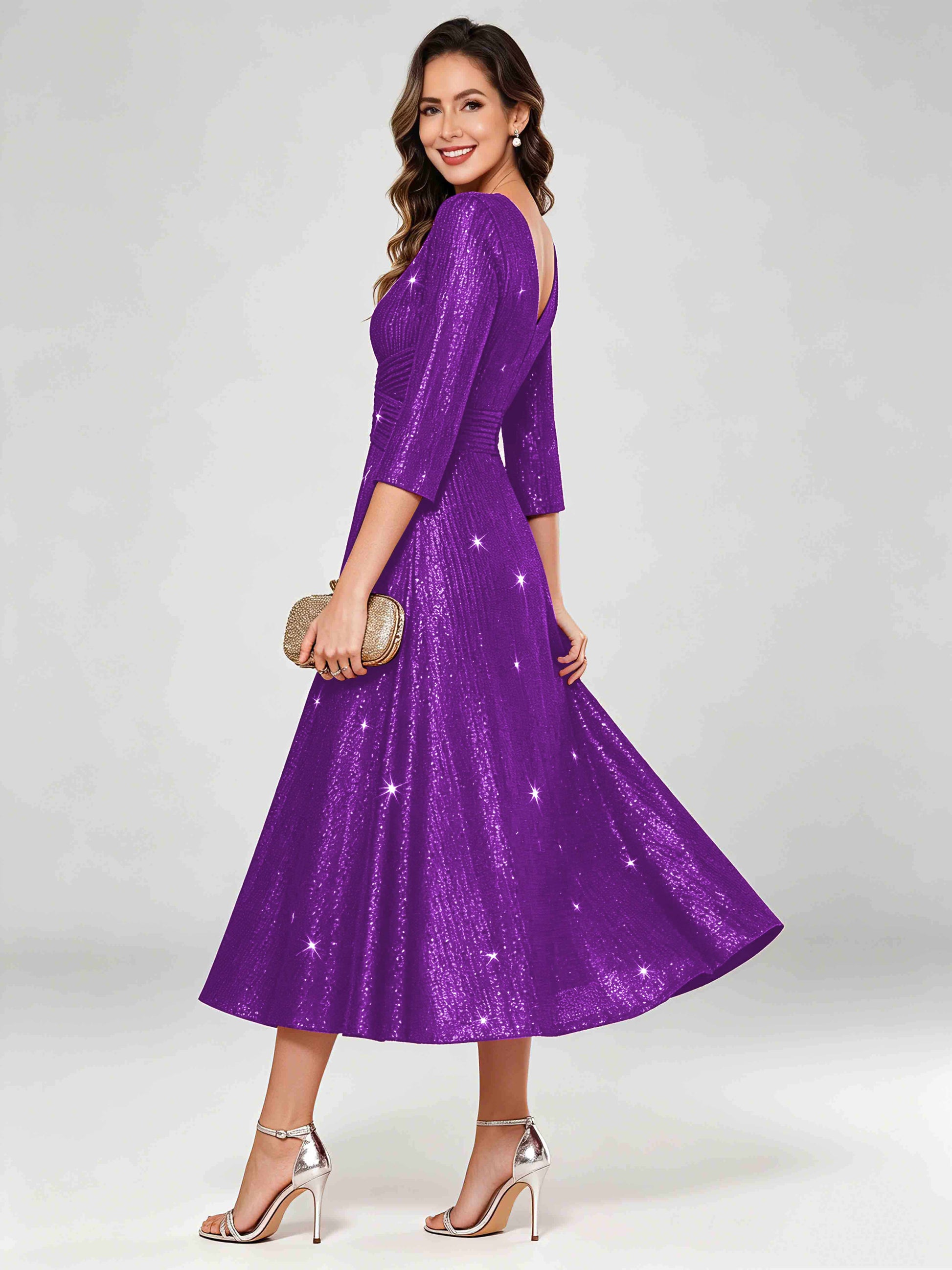 Sequin Sparkly 3/4 Sleeve Dressy Mother of The Bride Dresses