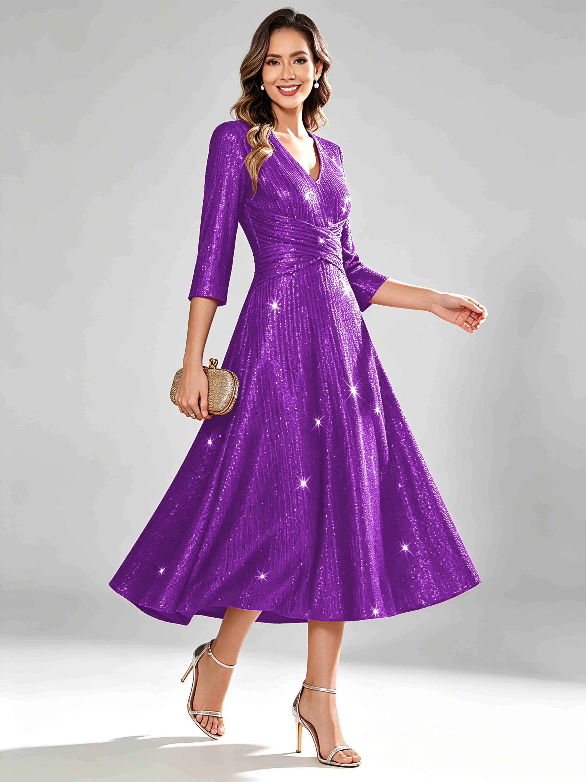 Sequin Sparkly 3/4 Sleeve Dressy Mother of The Bride Dresses