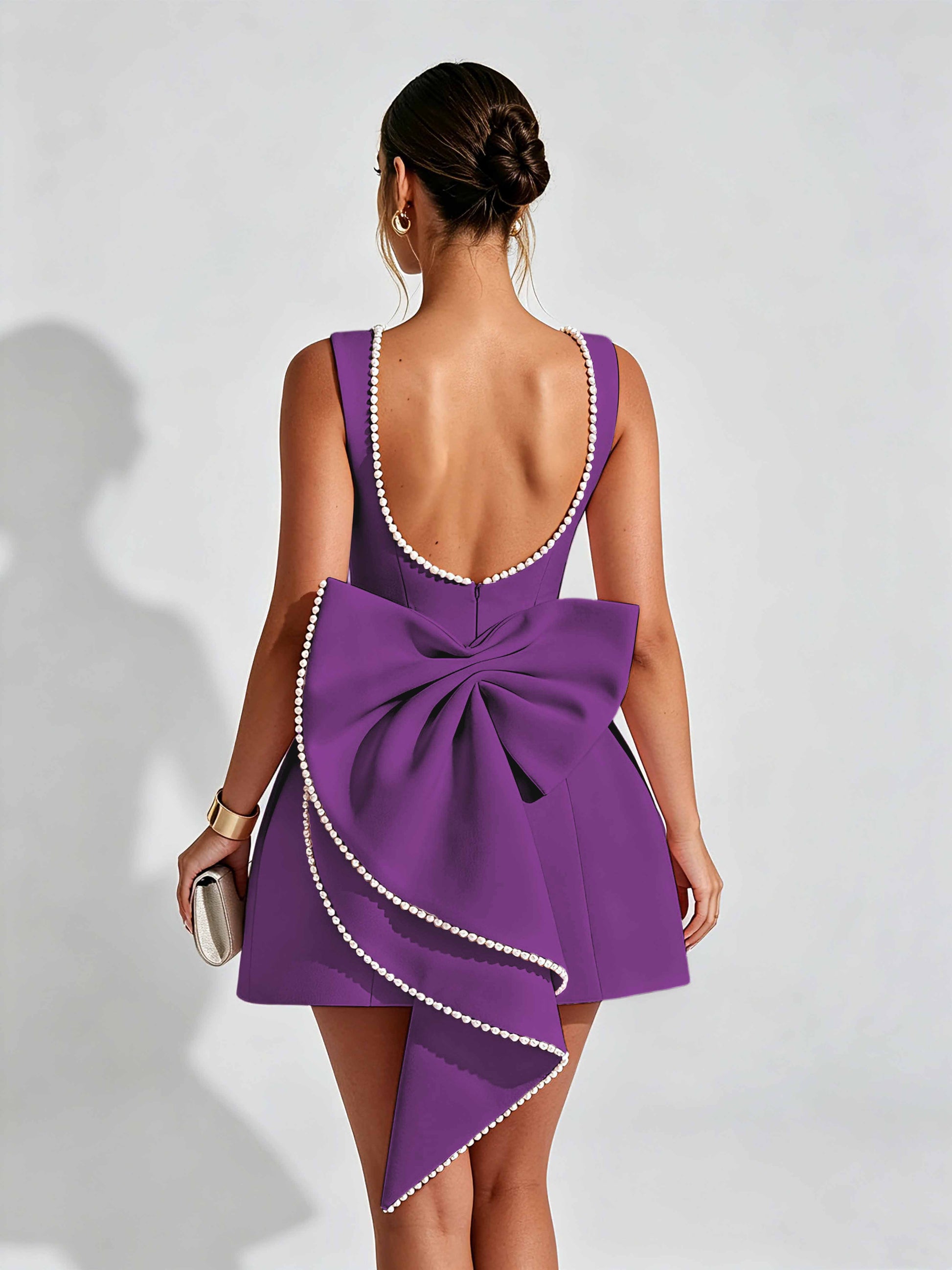 Satin Homecoming Dresses for Teens Short Prom Dress with Bow on Back