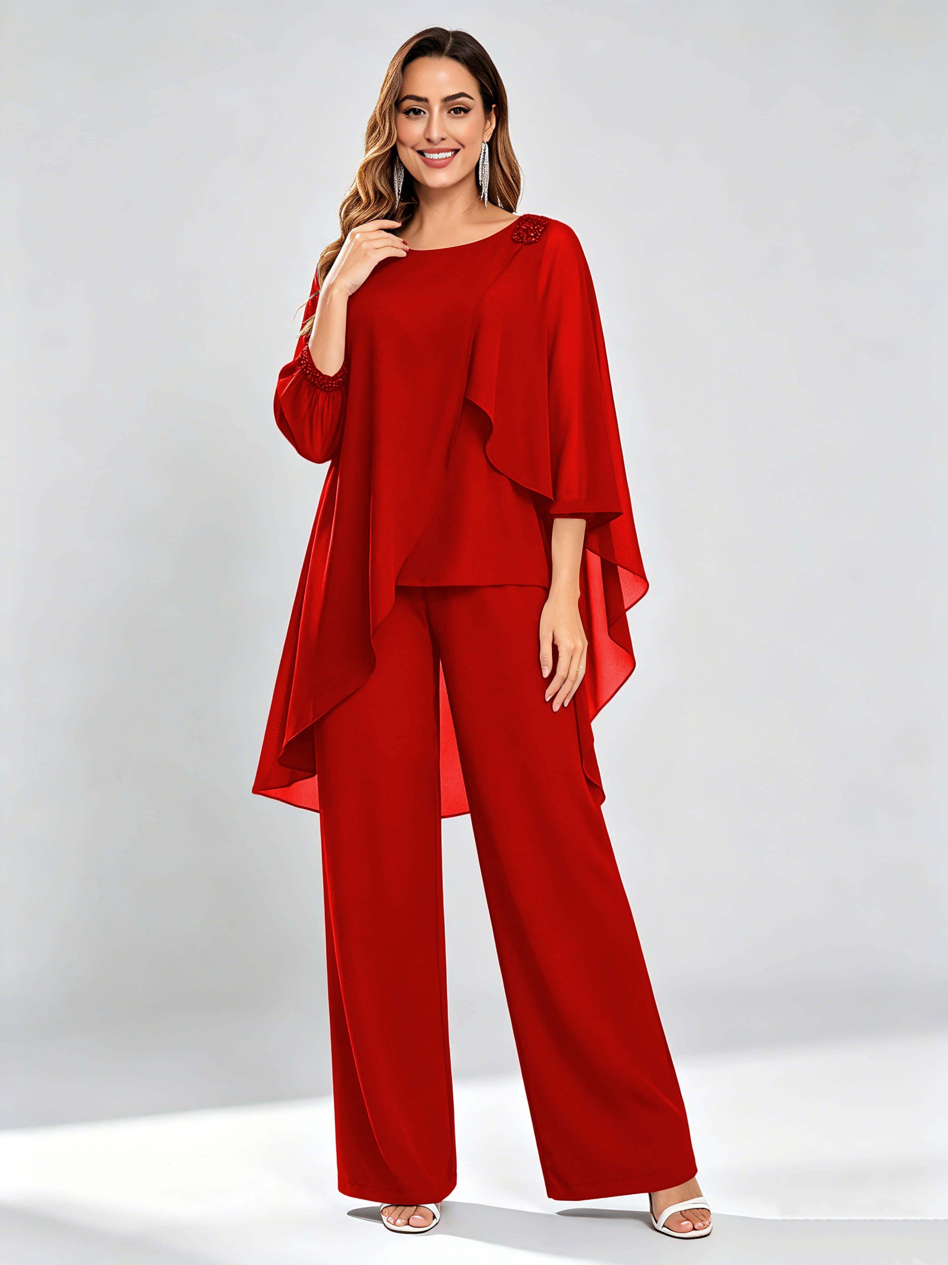 Asymmetric Chiffon 2 Pieces Mother of The Bride Pant Suits