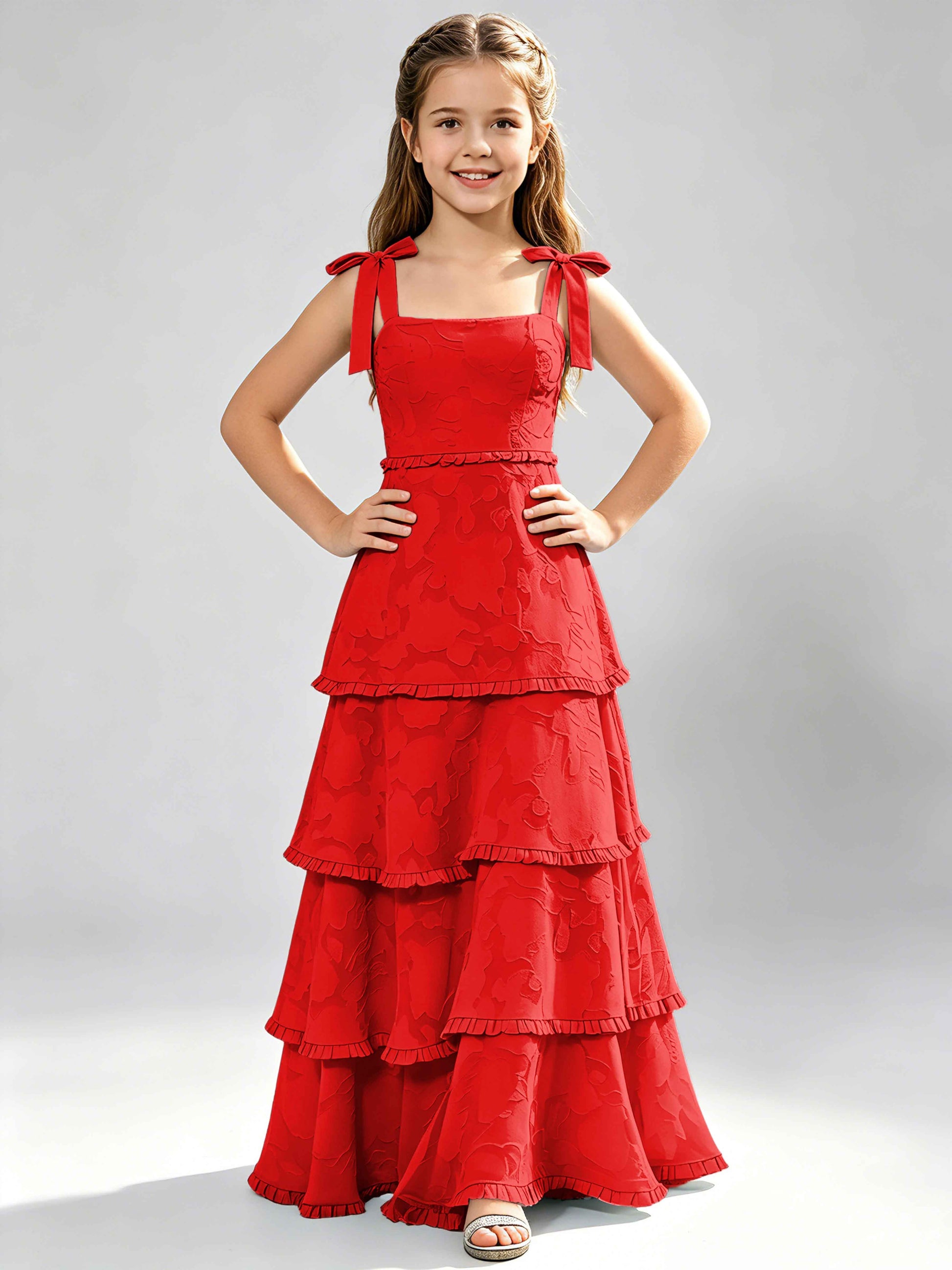 Spaghetti Straps Floral Burnout Chiffon Junior Bridesmaid Dresses