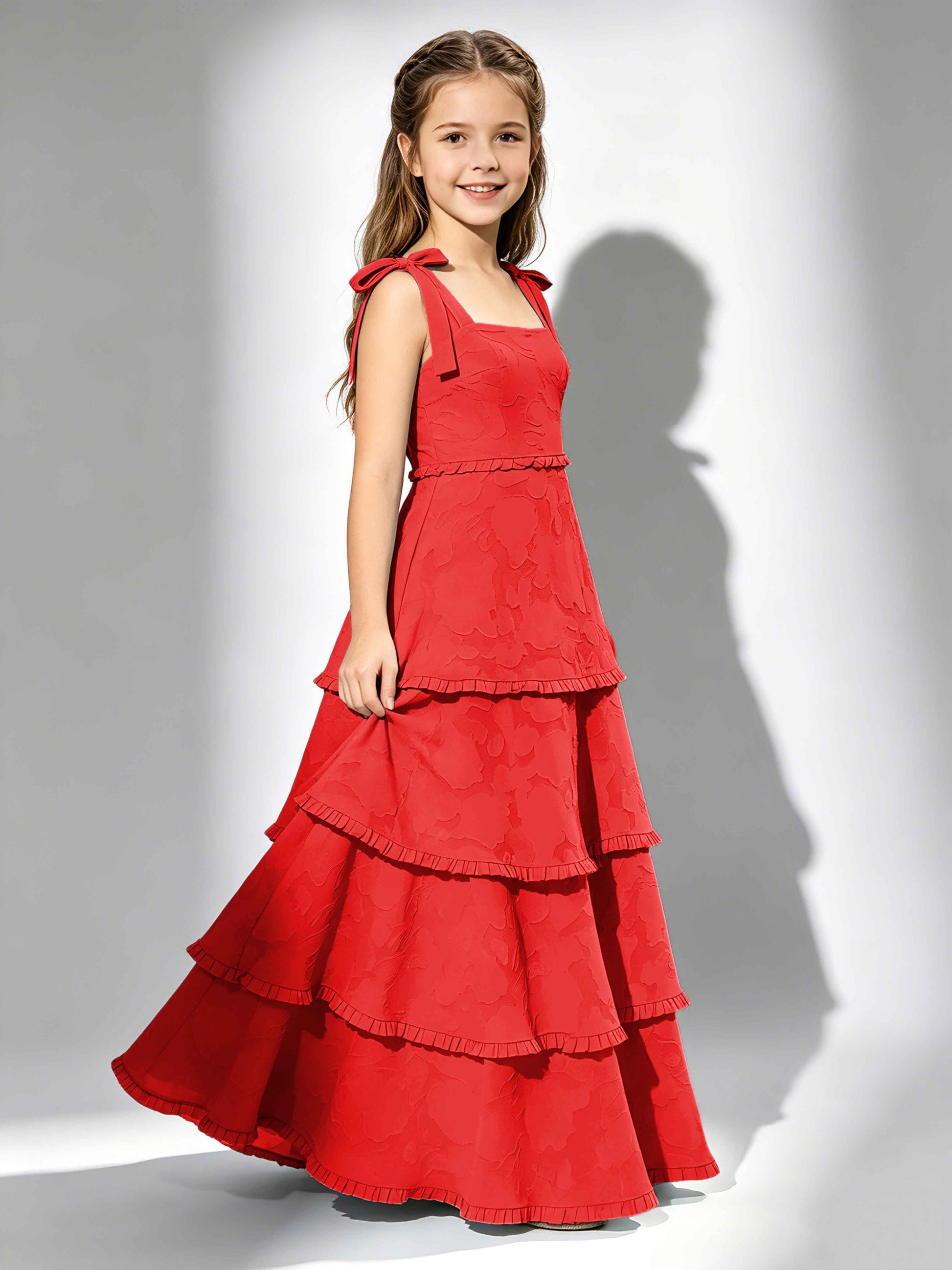 Spaghetti Straps Floral Burnout Chiffon Junior Bridesmaid Dresses