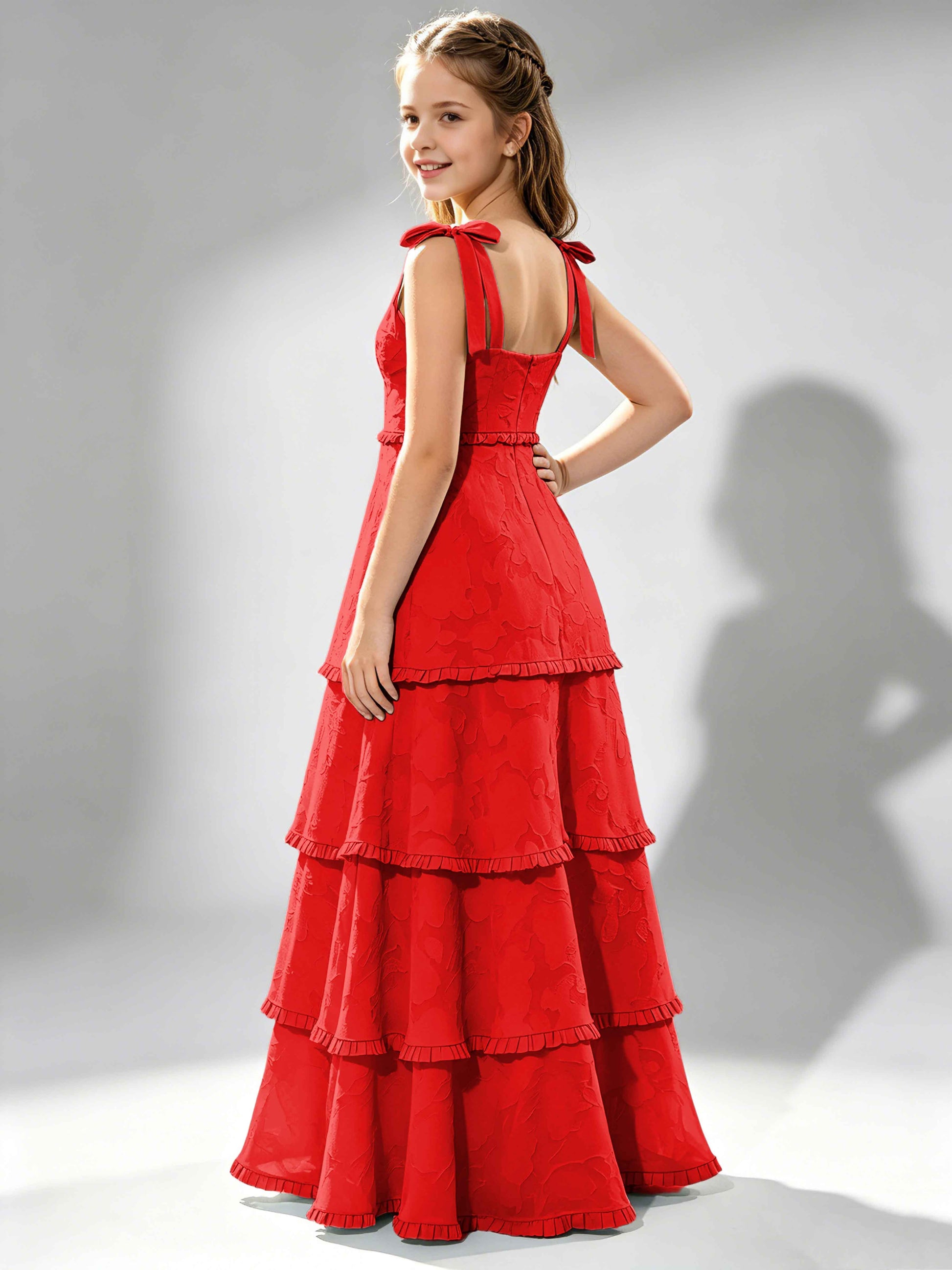 Spaghetti Straps Floral Burnout Chiffon Junior Bridesmaid Dresses