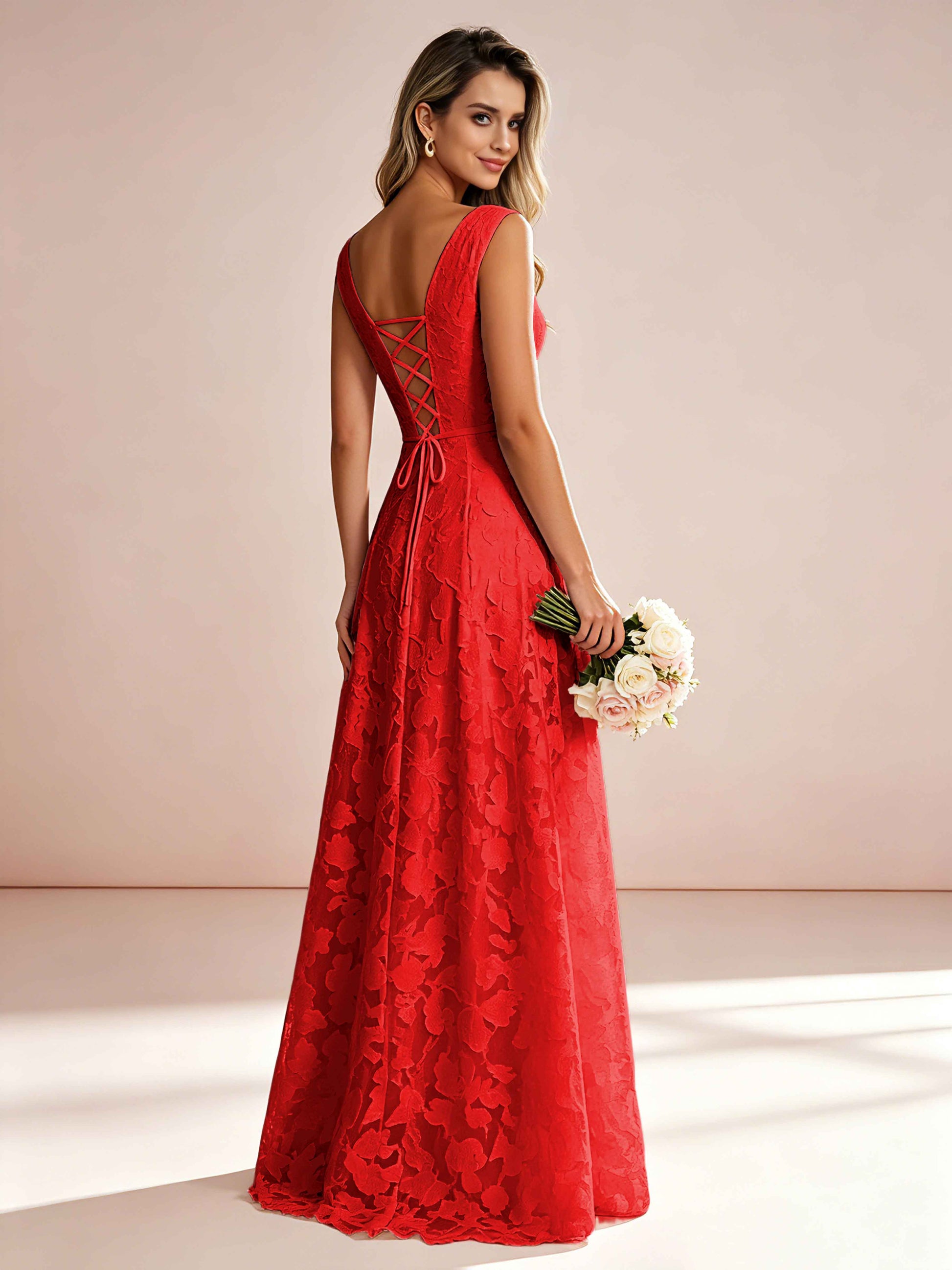 Boat Neck Jacquard Chiffon Floor Length Bridesmaid Dresses