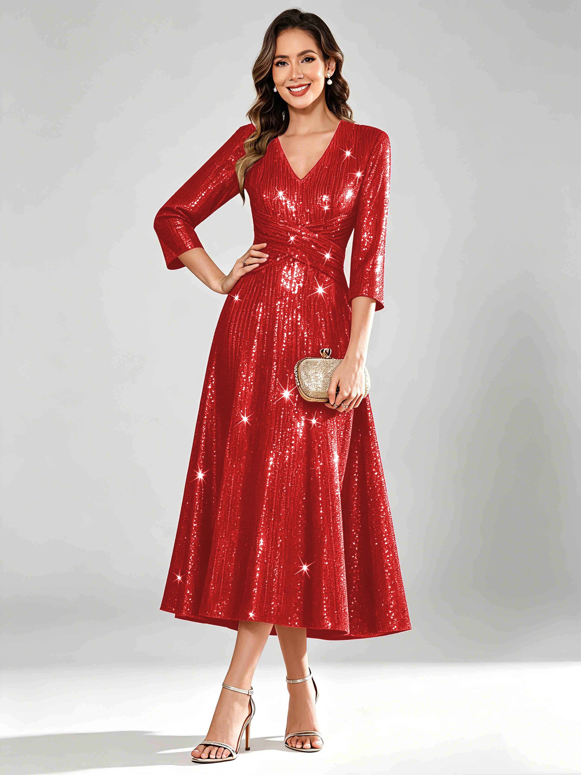 Sequin Sparkly 3/4 Sleeve Dressy Mother of The Bride Dresses