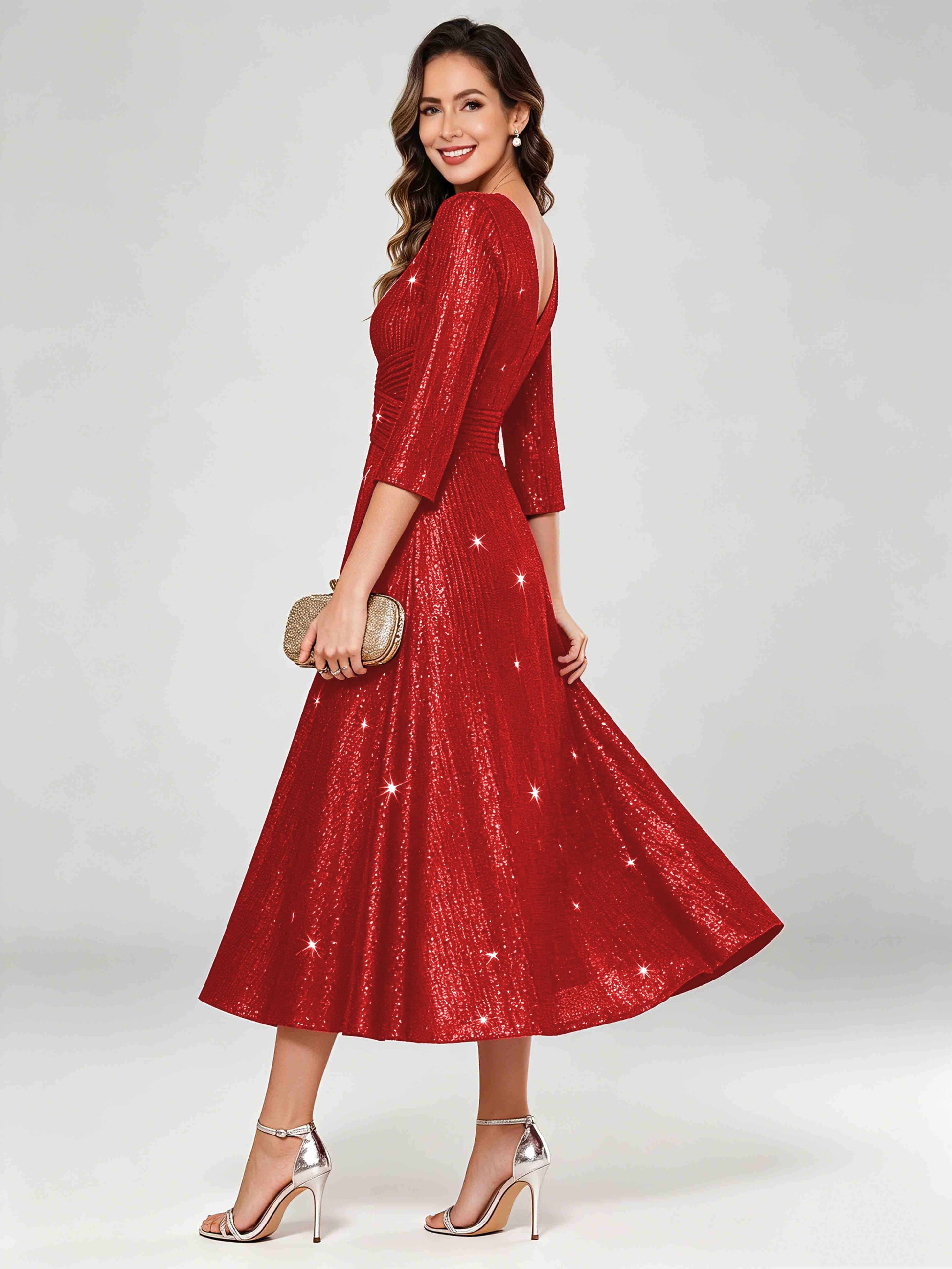Sequin Sparkly 3/4 Sleeve Dressy Mother of The Bride Dresses