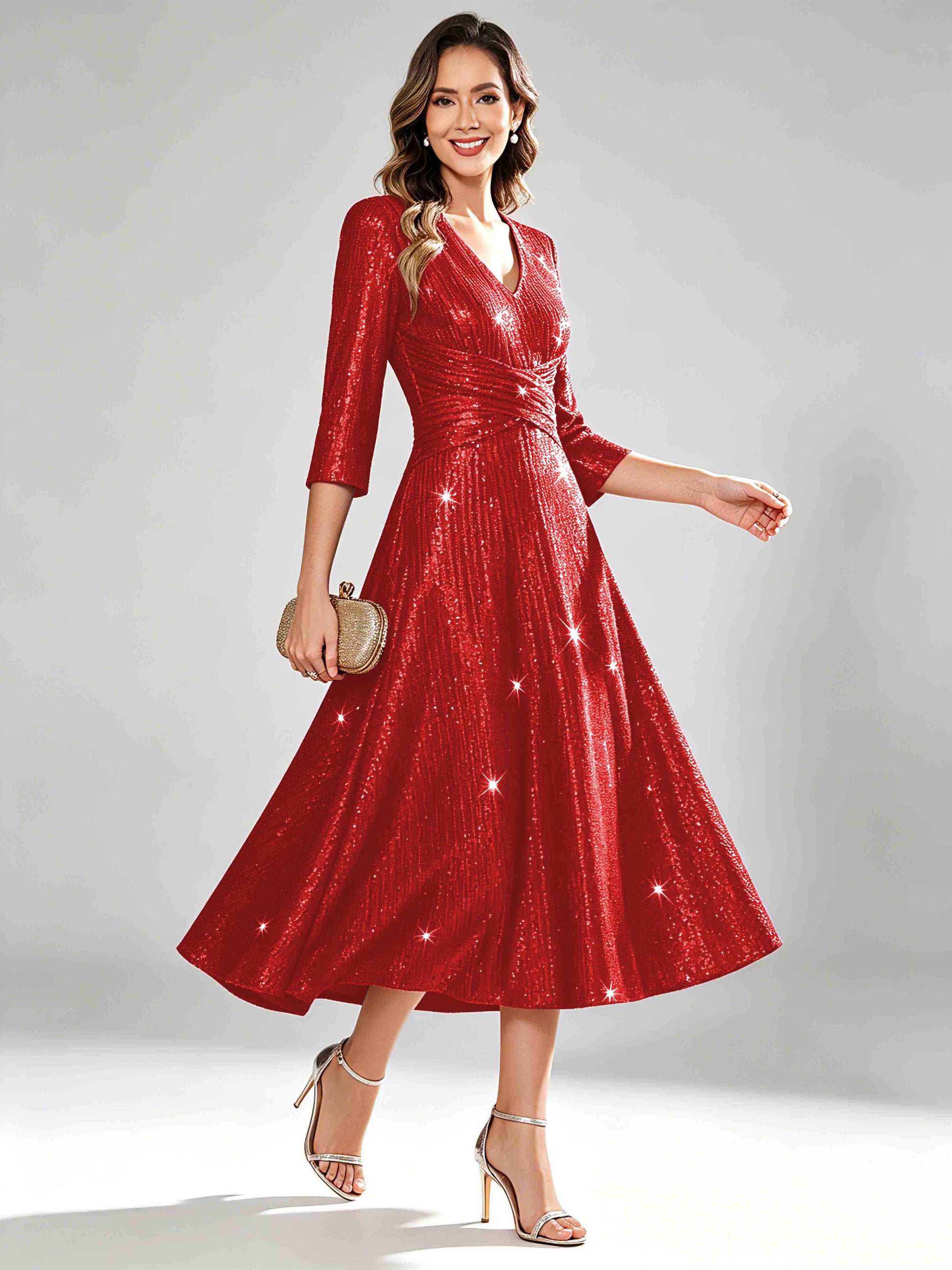 Sequin Sparkly 3/4 Sleeve Dressy Mother of The Bride Dresses