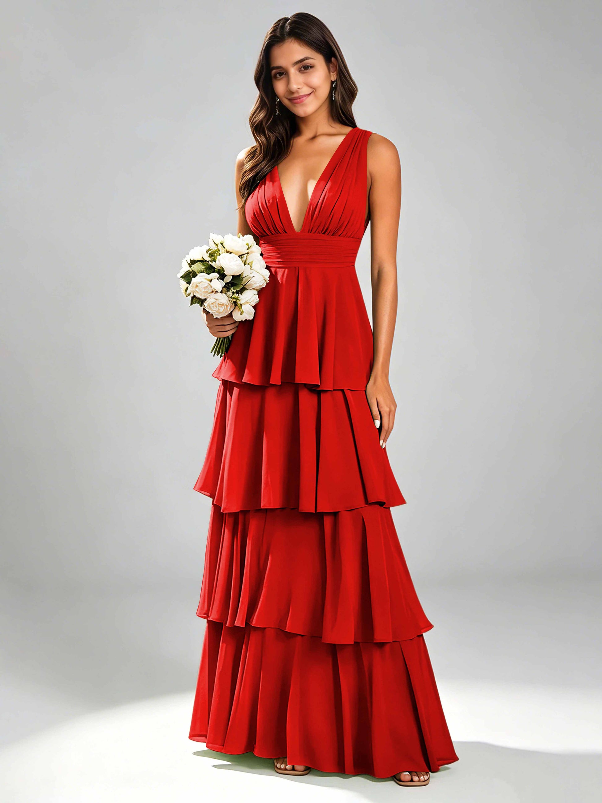Tiered Chiffon Bridesmaid Dress for Wedding Garden Party