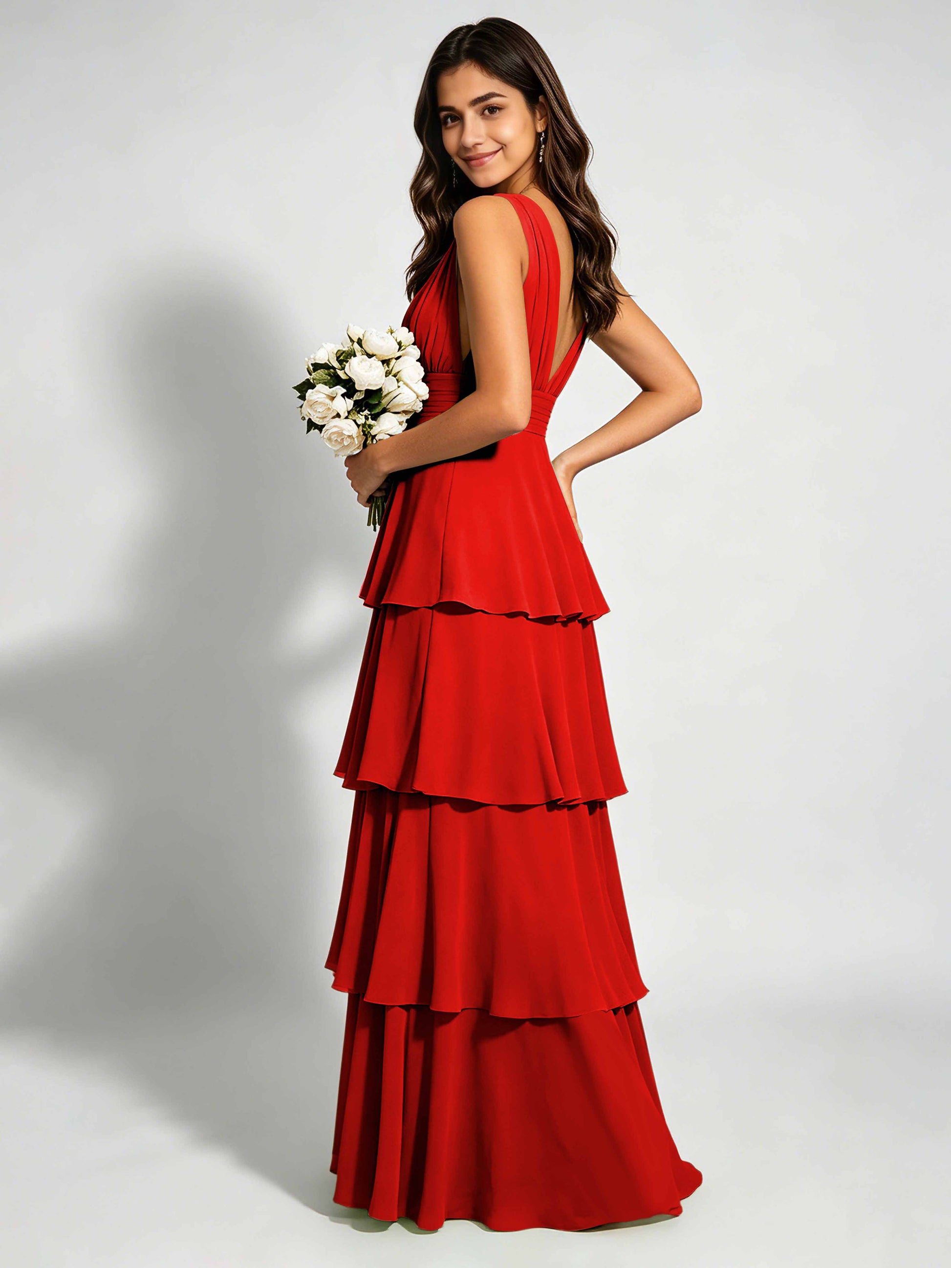 Tiered Chiffon Bridesmaid Dress for Wedding Garden Party