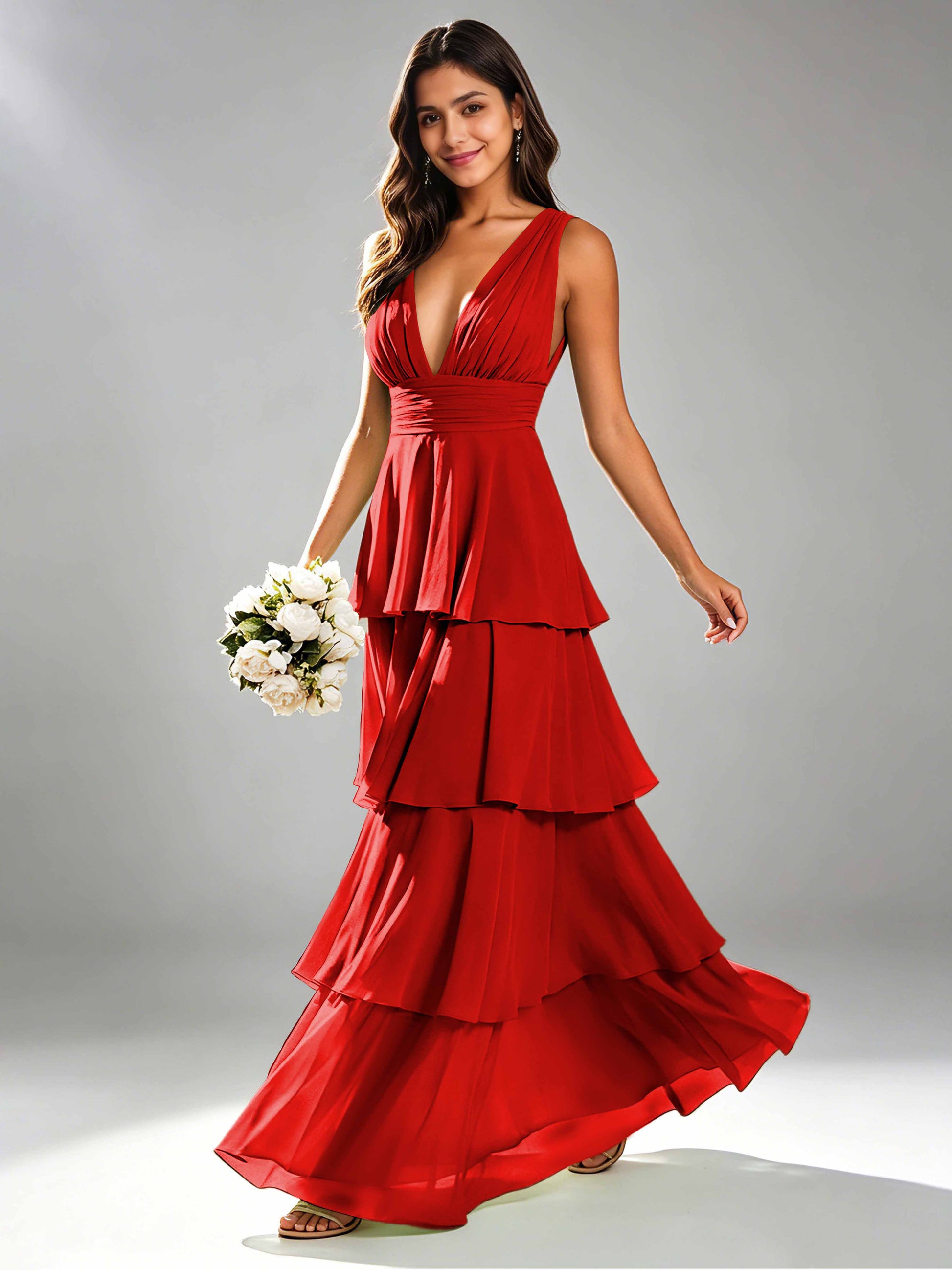 Tiered Chiffon Bridesmaid Dress for Wedding Garden Party