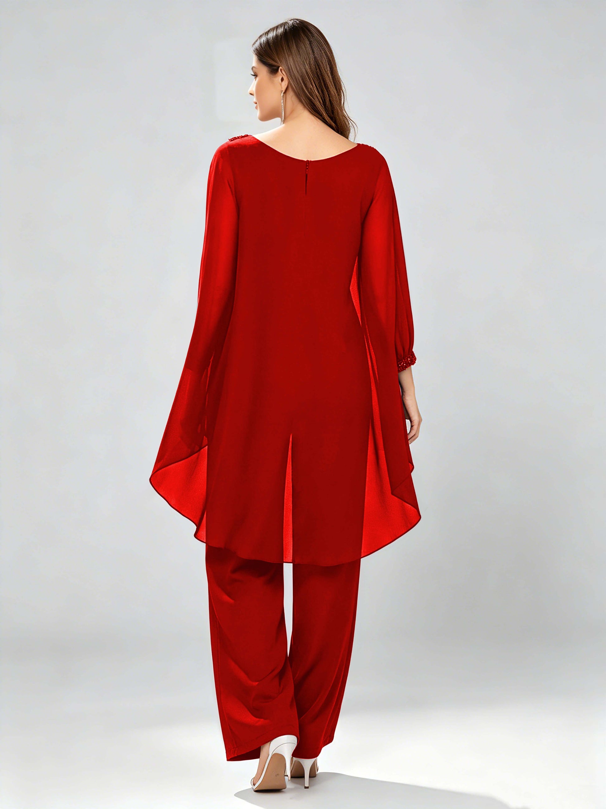 Asymmetric Chiffon 2 Pieces Mother of The Bride Pant Suits
