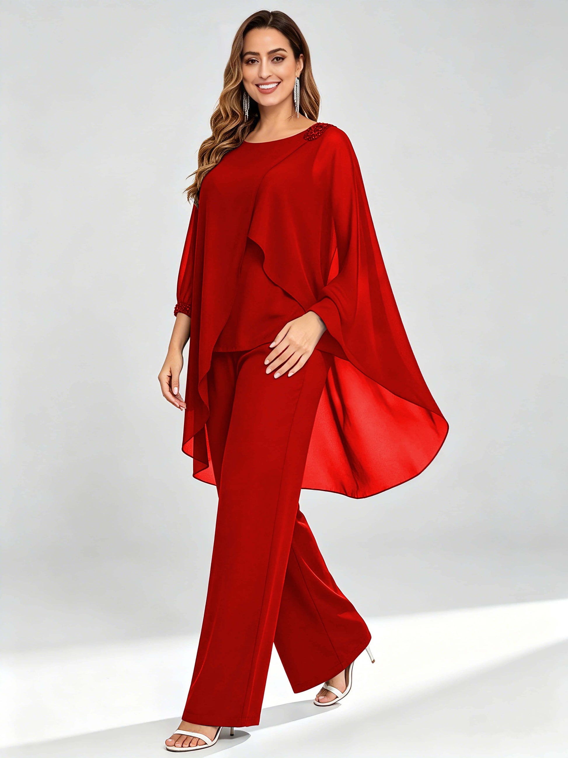 Asymmetric Chiffon 2 Pieces Mother of The Bride Pant Suits