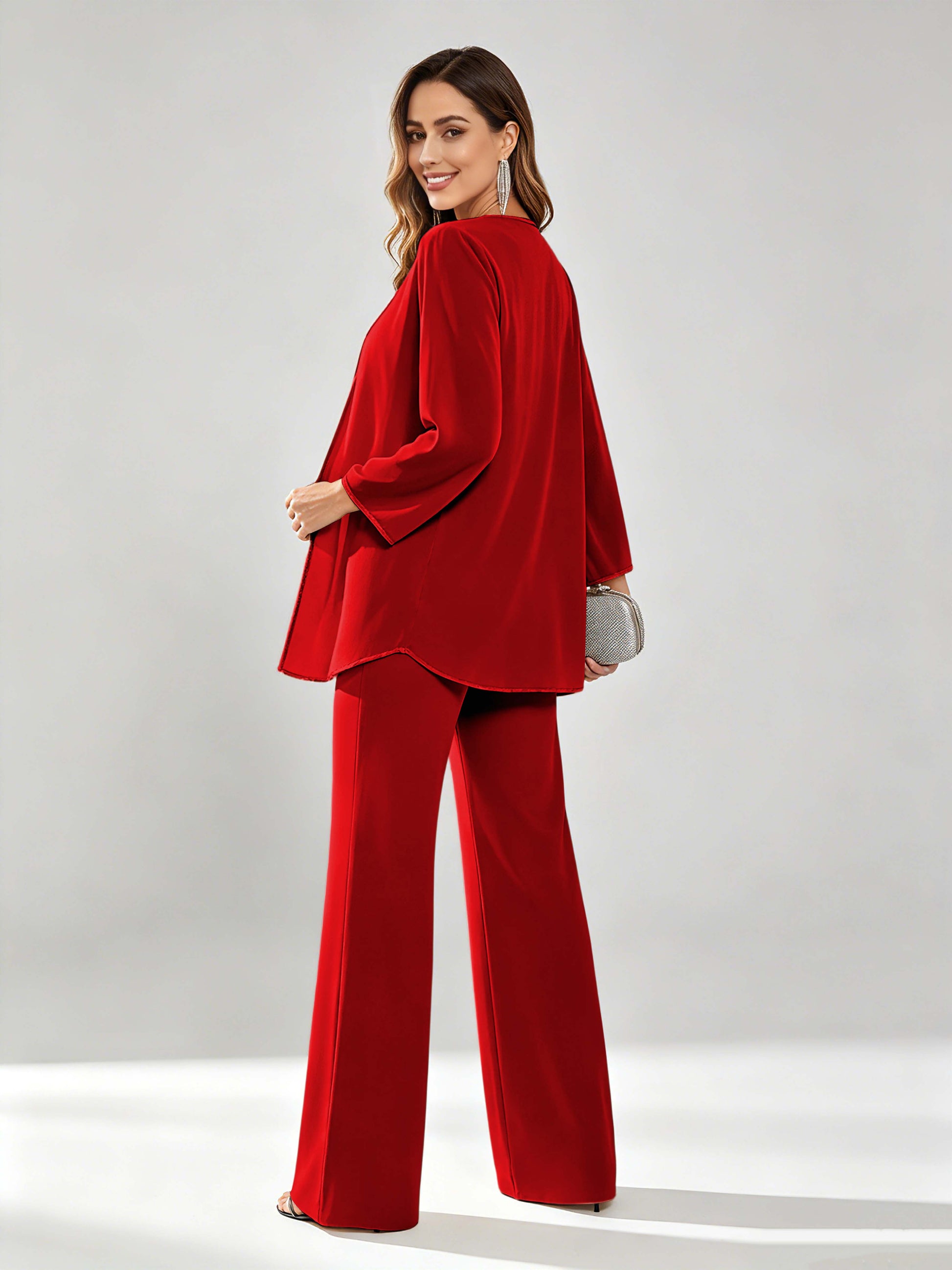 Chiffon Sequin 3 Pieces Mother of The Bride Pant Suits for Women