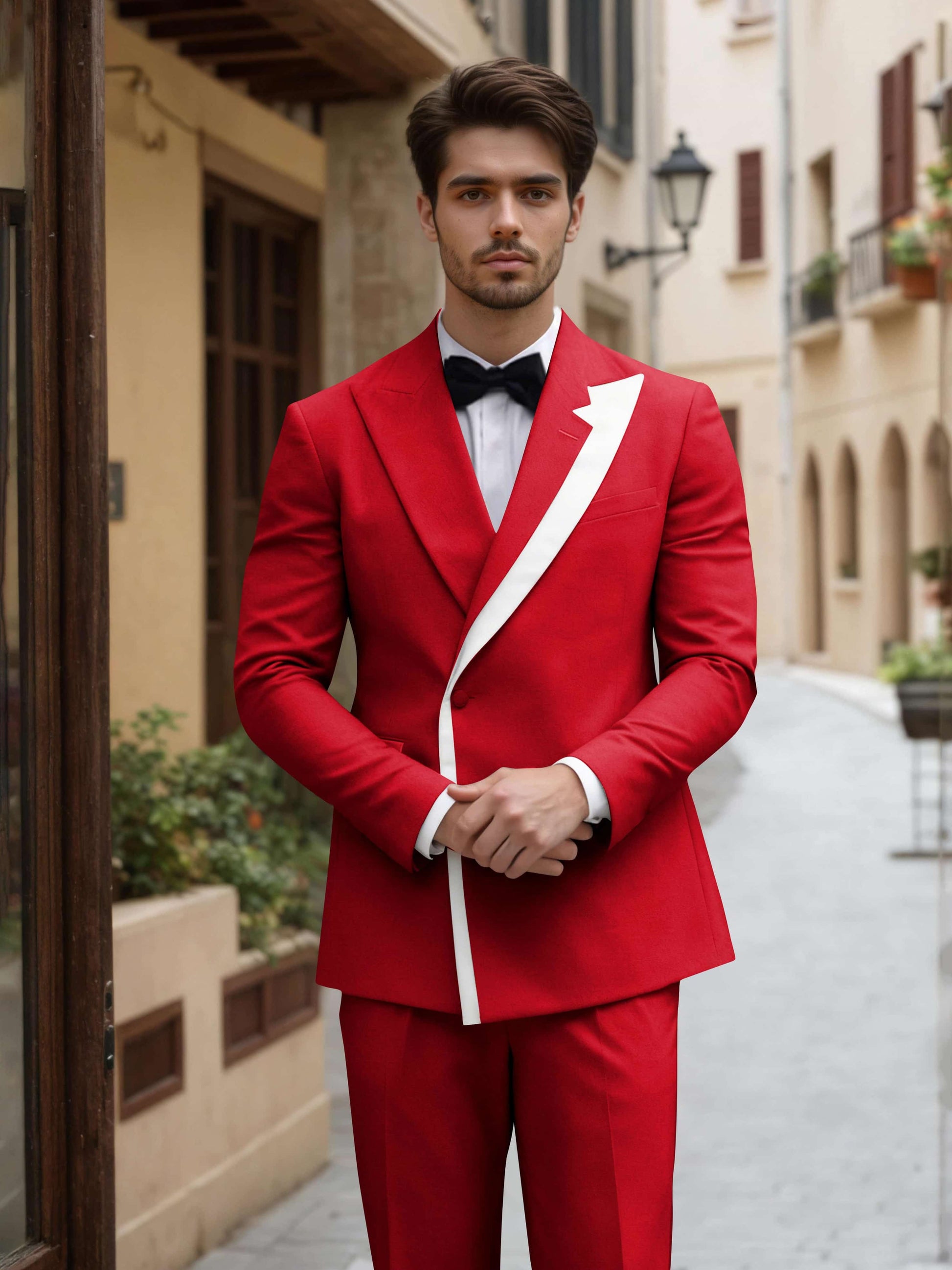 Trim Detail Timeless Peak Lapel Men's One Button 2 Pieces Wedding Suits