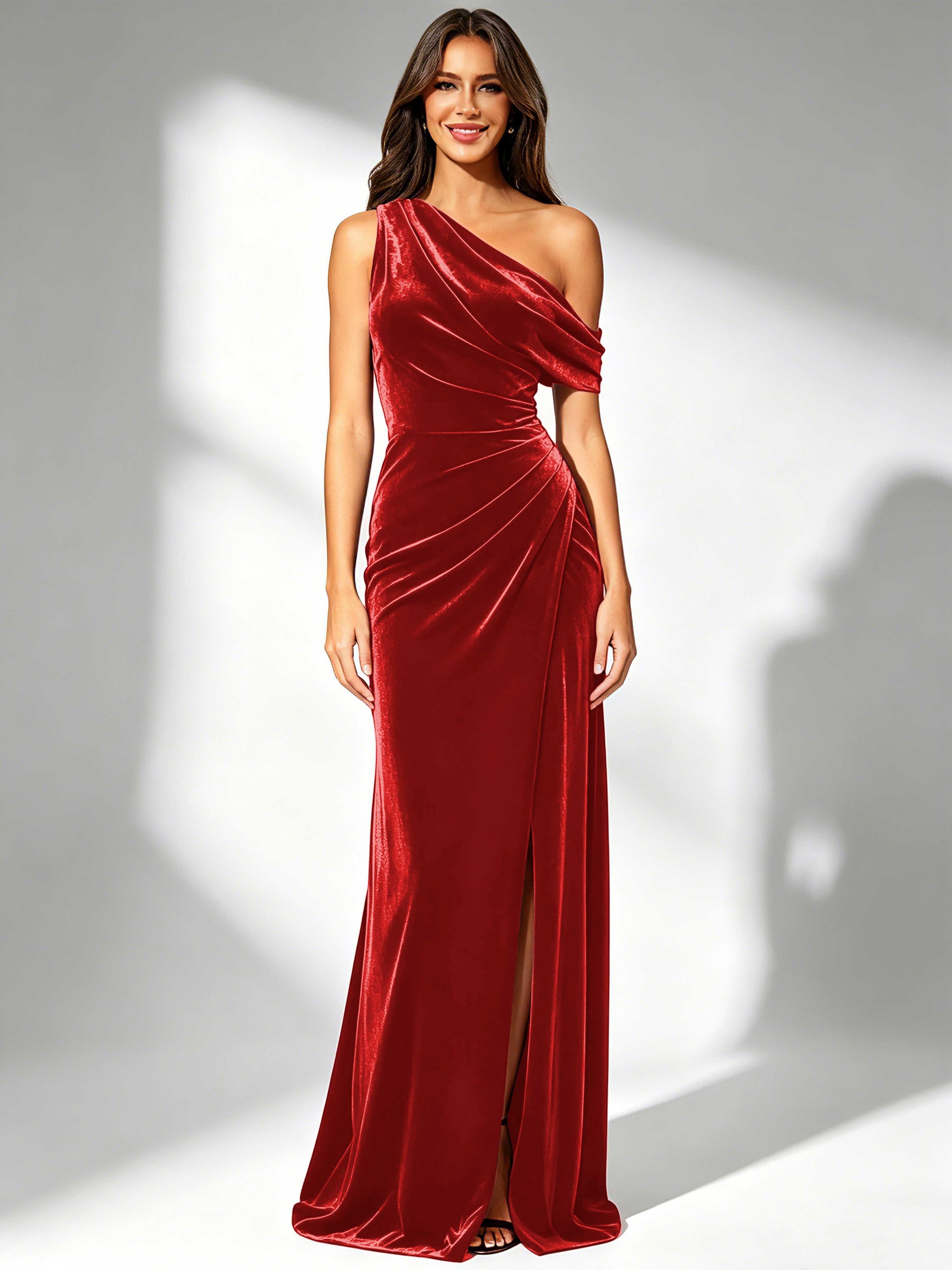 One Shoulder Velvet Bridesmaid Dresses for Women