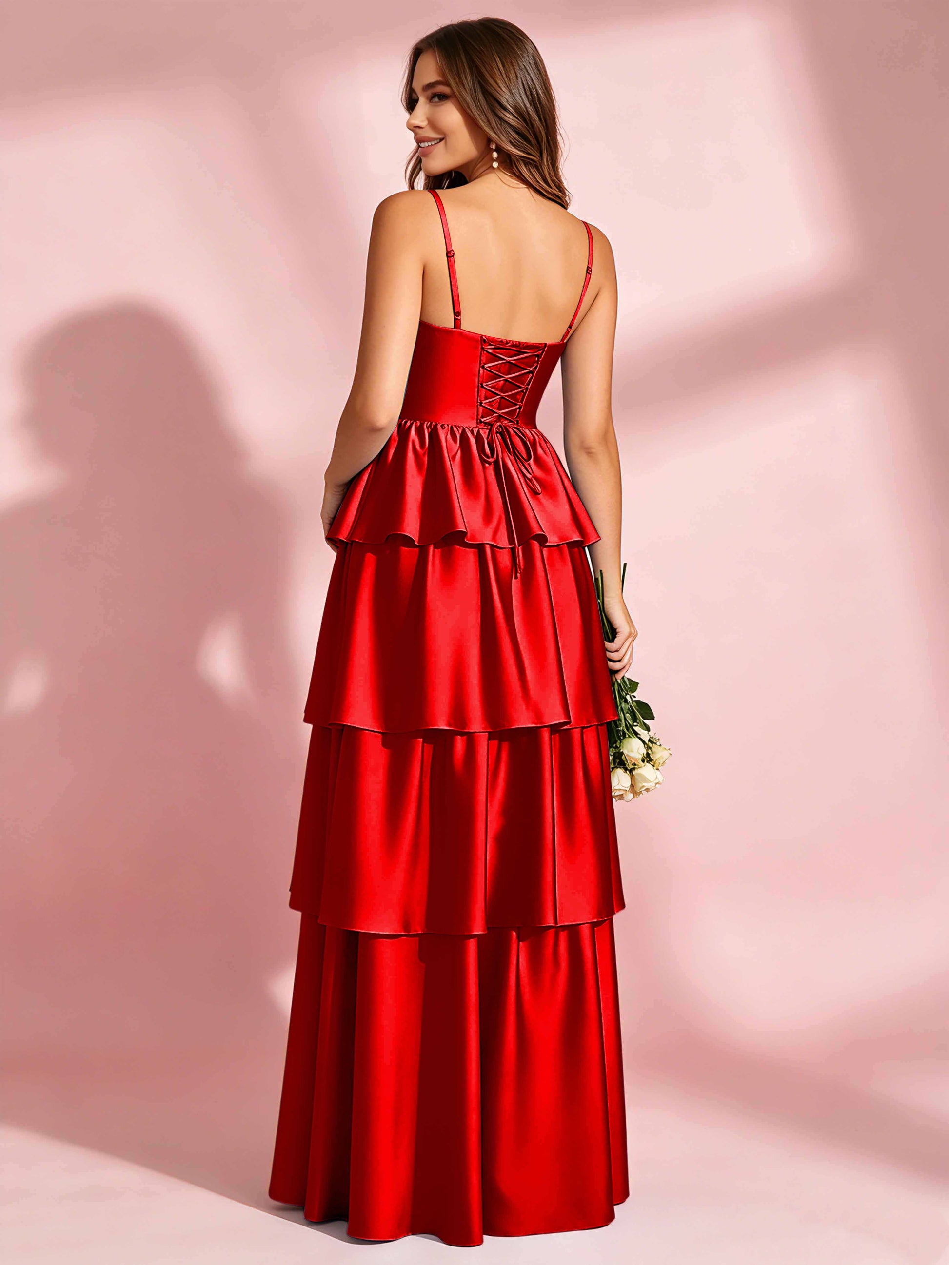 Satin Tiered Corset Bridesmaid Dresses Formal Evening Gown