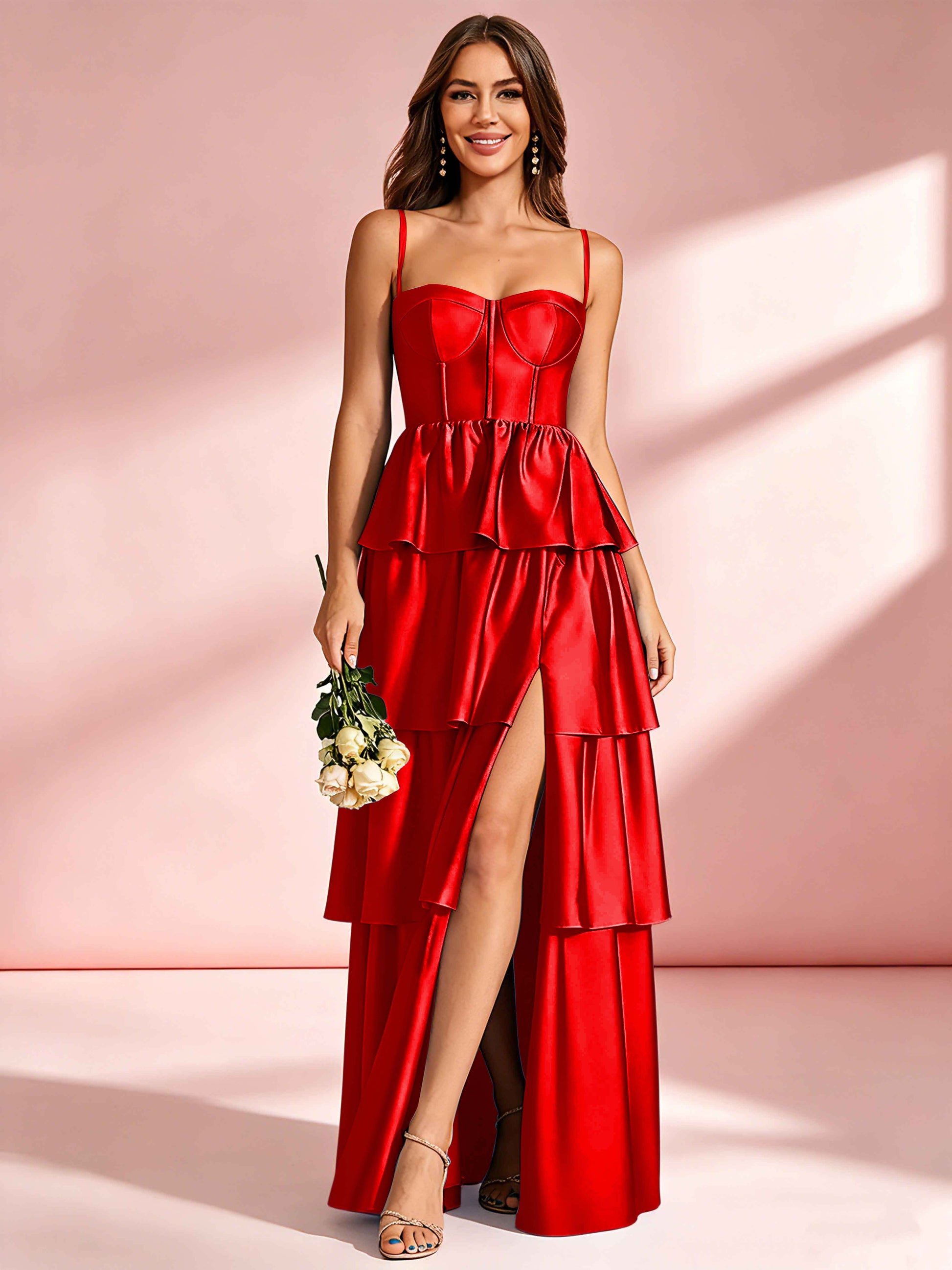 Satin Tiered Corset Bridesmaid Dresses Formal Evening Gown