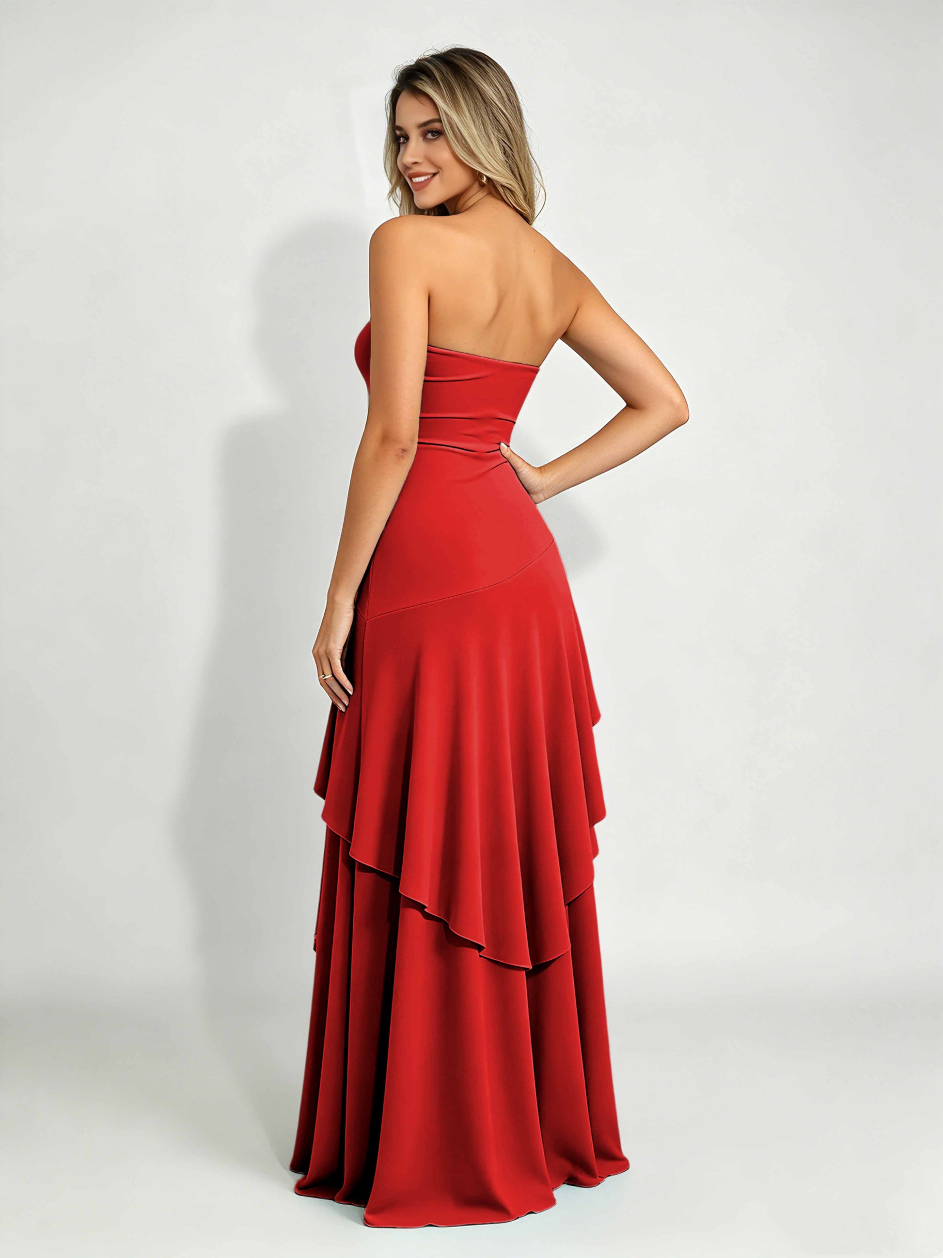Spandex Tiered Ruffle Prom Dress High Low Homecoming Dresses