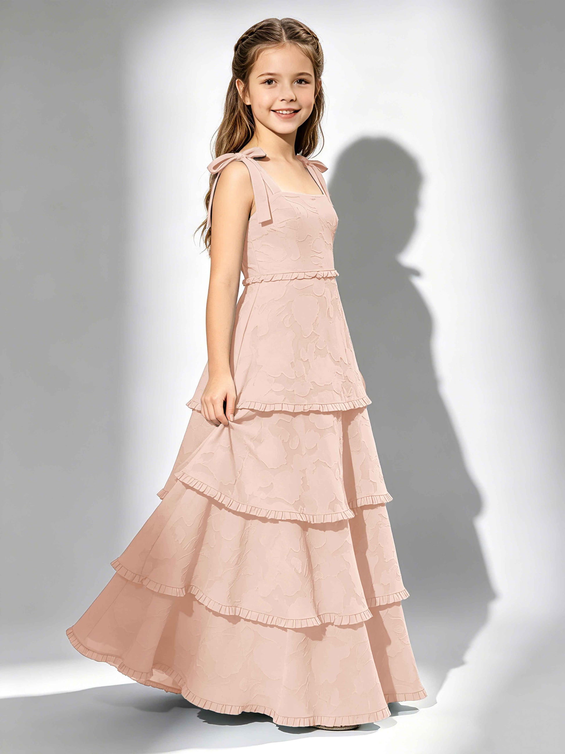 Spaghetti Straps Floral Burnout Chiffon Junior Bridesmaid Dresses
