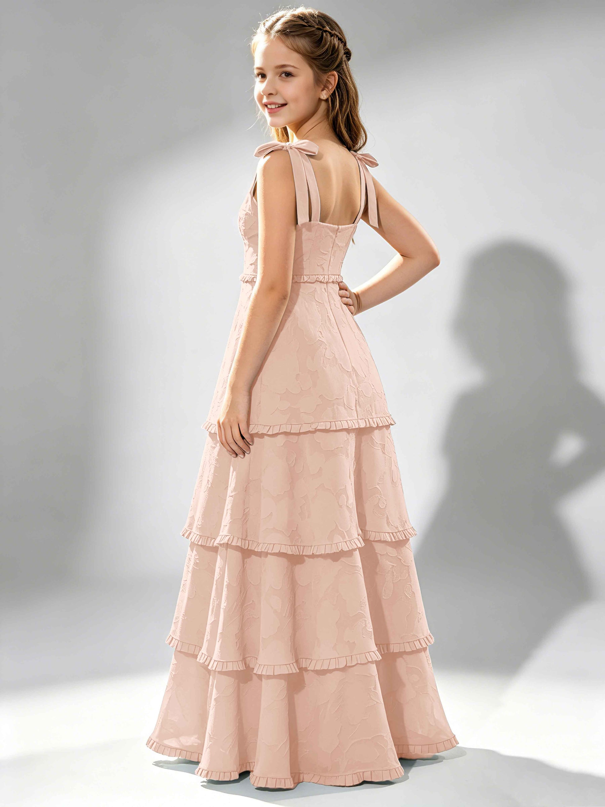 Spaghetti Straps Floral Burnout Chiffon Junior Bridesmaid Dresses