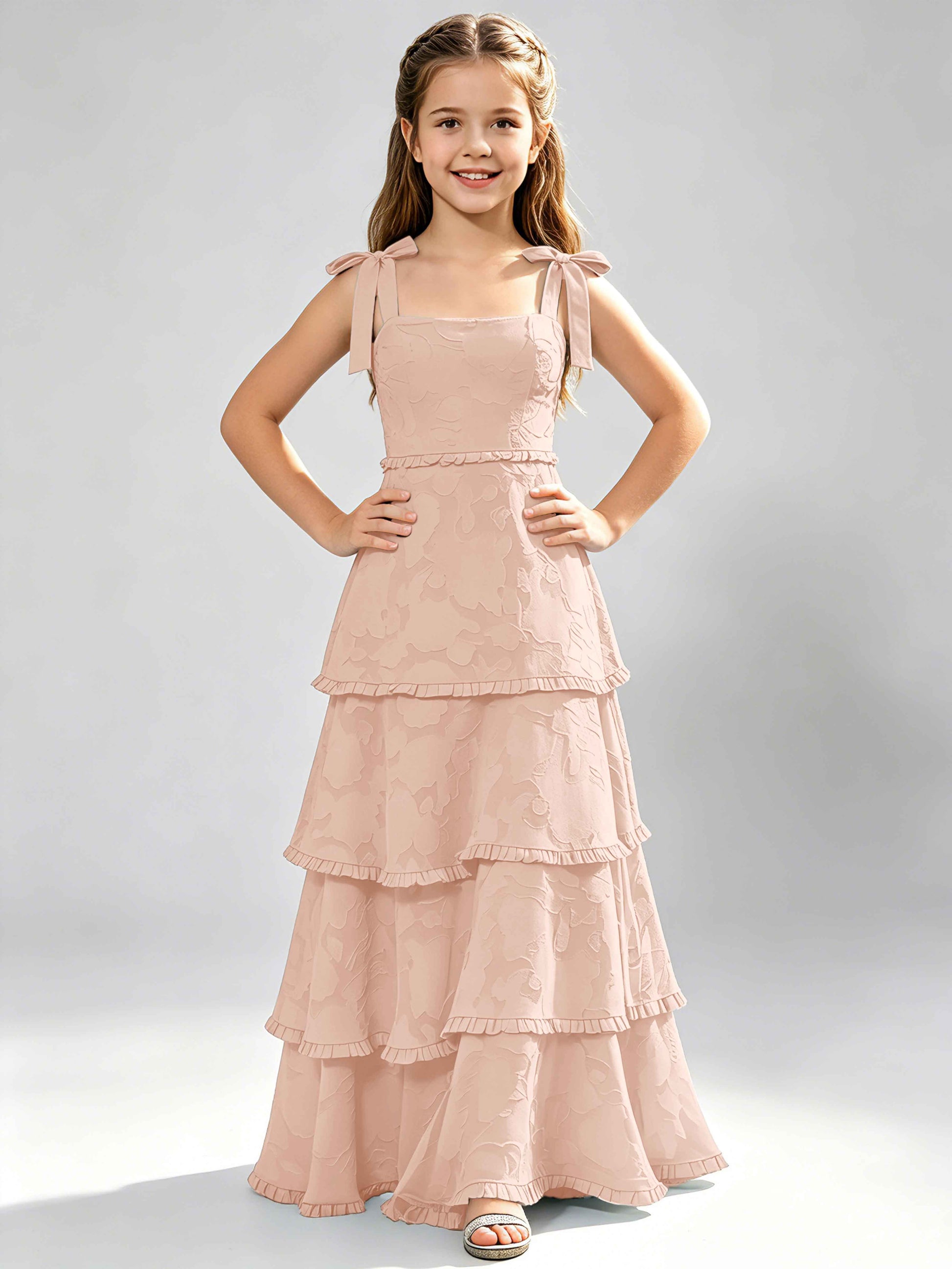 Spaghetti Straps Floral Burnout Chiffon Junior Bridesmaid Dresses
