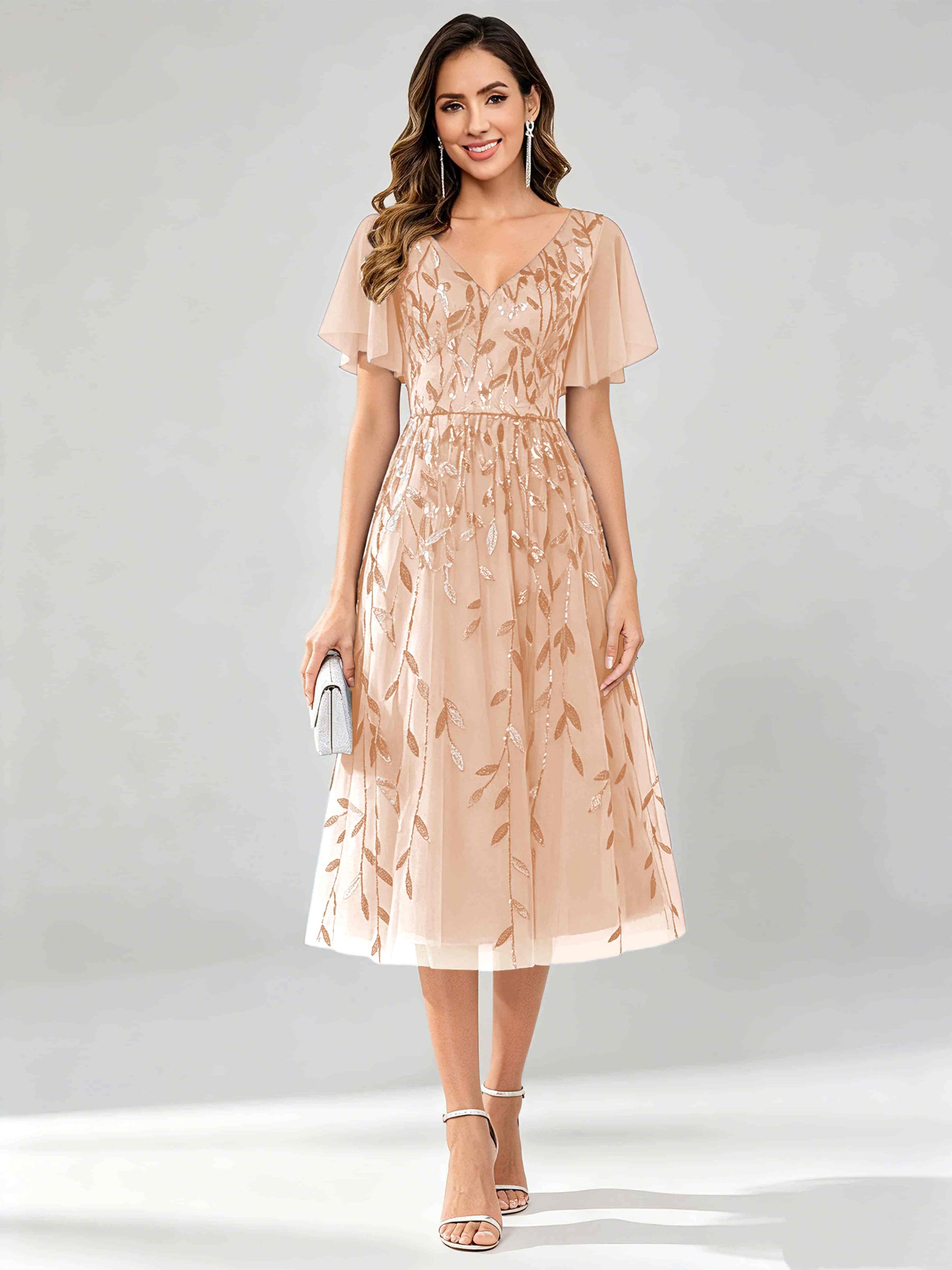 Modern A-Line Leaf Sequins Mother of the Bride & Groom Dresses