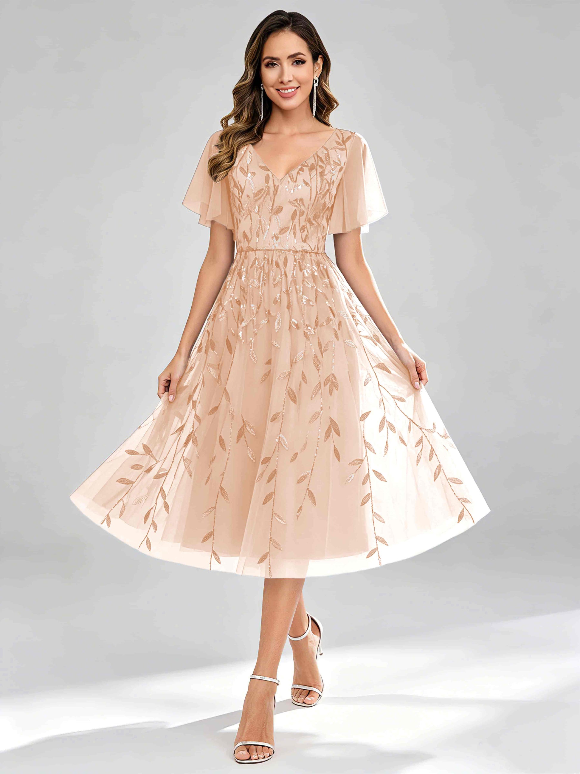 Modern A-Line Leaf Sequins Mother of the Bride & Groom Dresses