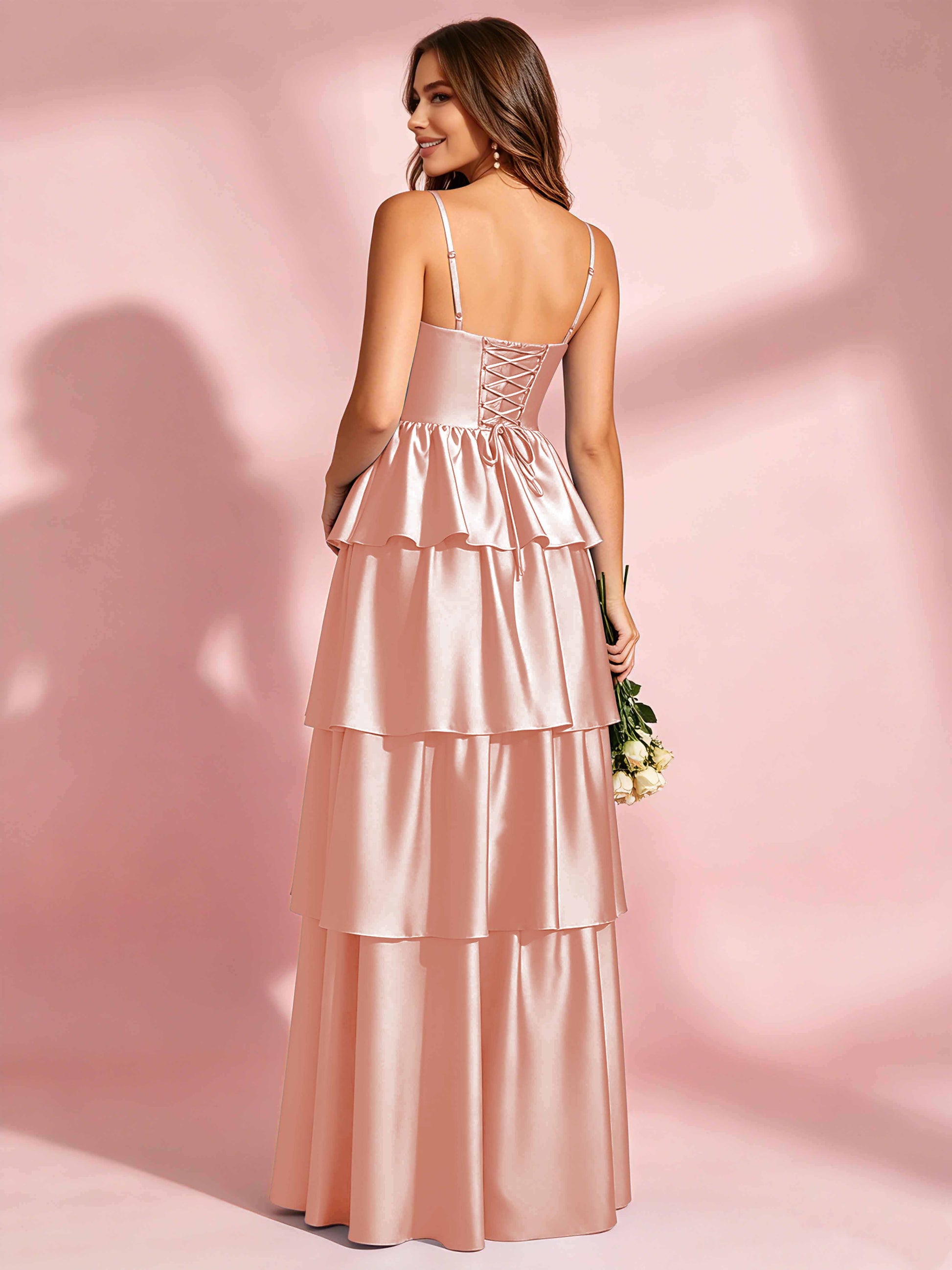 Satin Tiered Corset Bridesmaid Dresses Formal Evening Gown