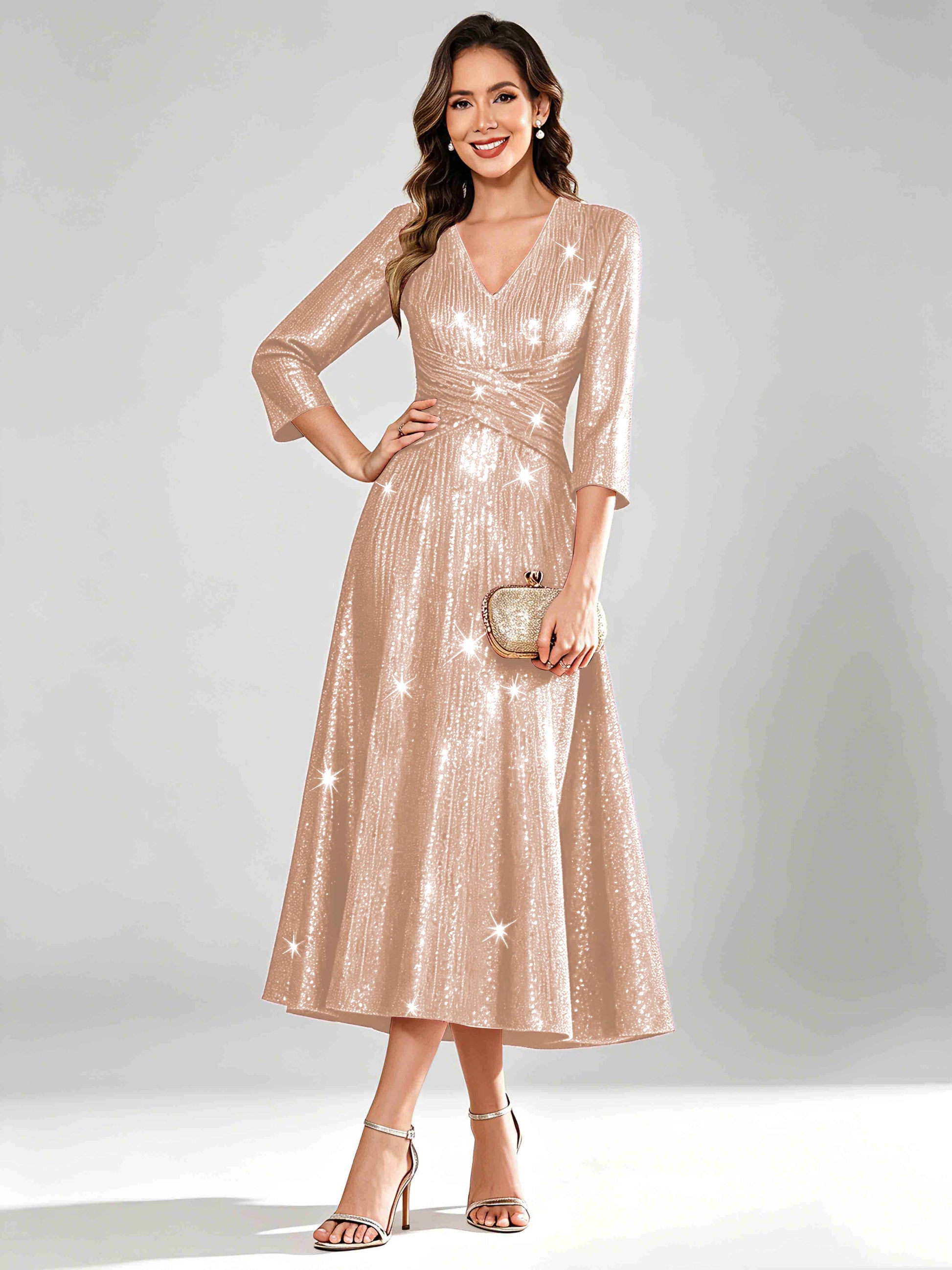 Sequin Sparkly 3/4 Sleeve Dressy Mother of The Bride Dresses