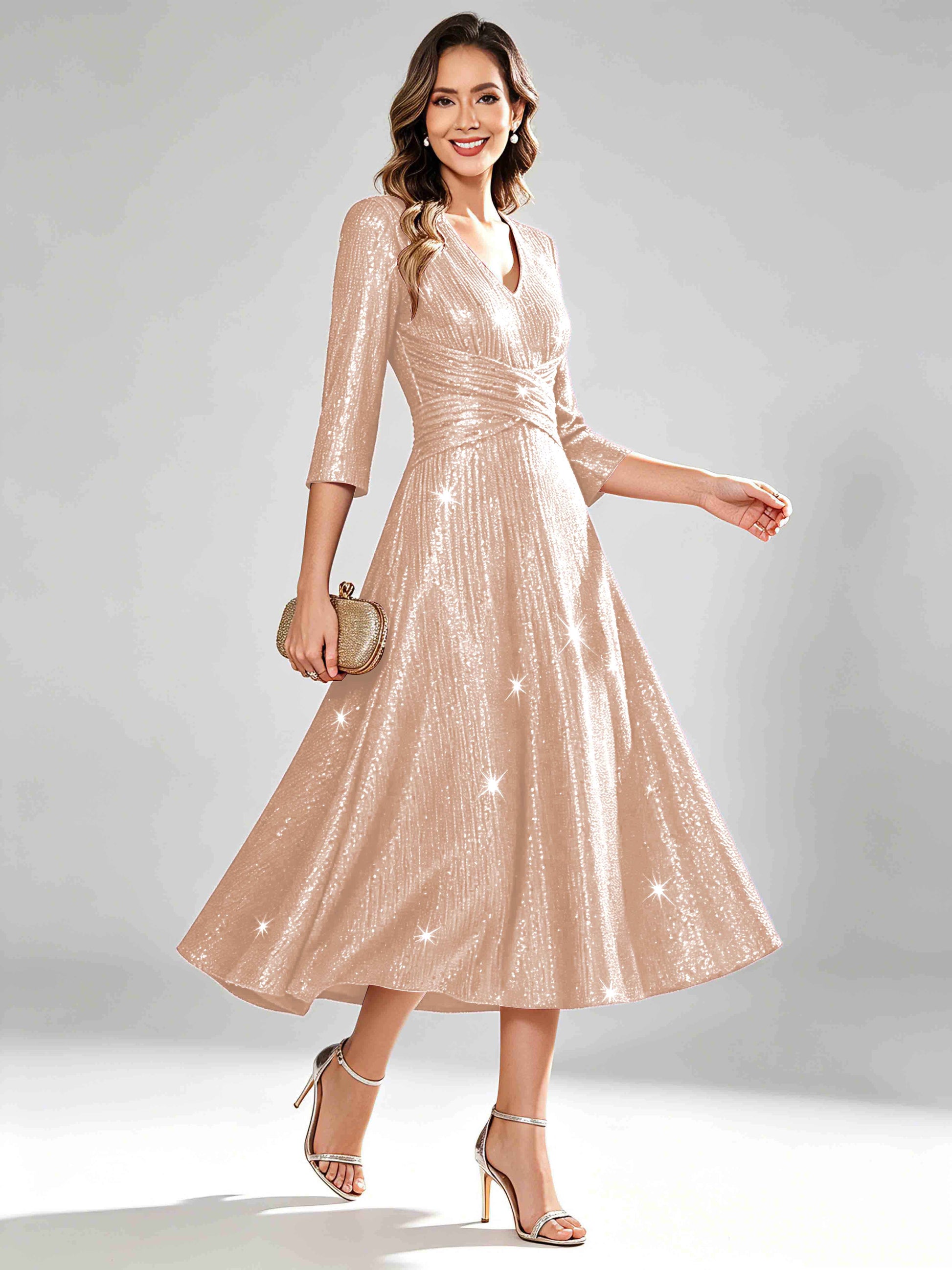 Sequin Sparkly 3/4 Sleeve Dressy Mother of The Bride Dresses