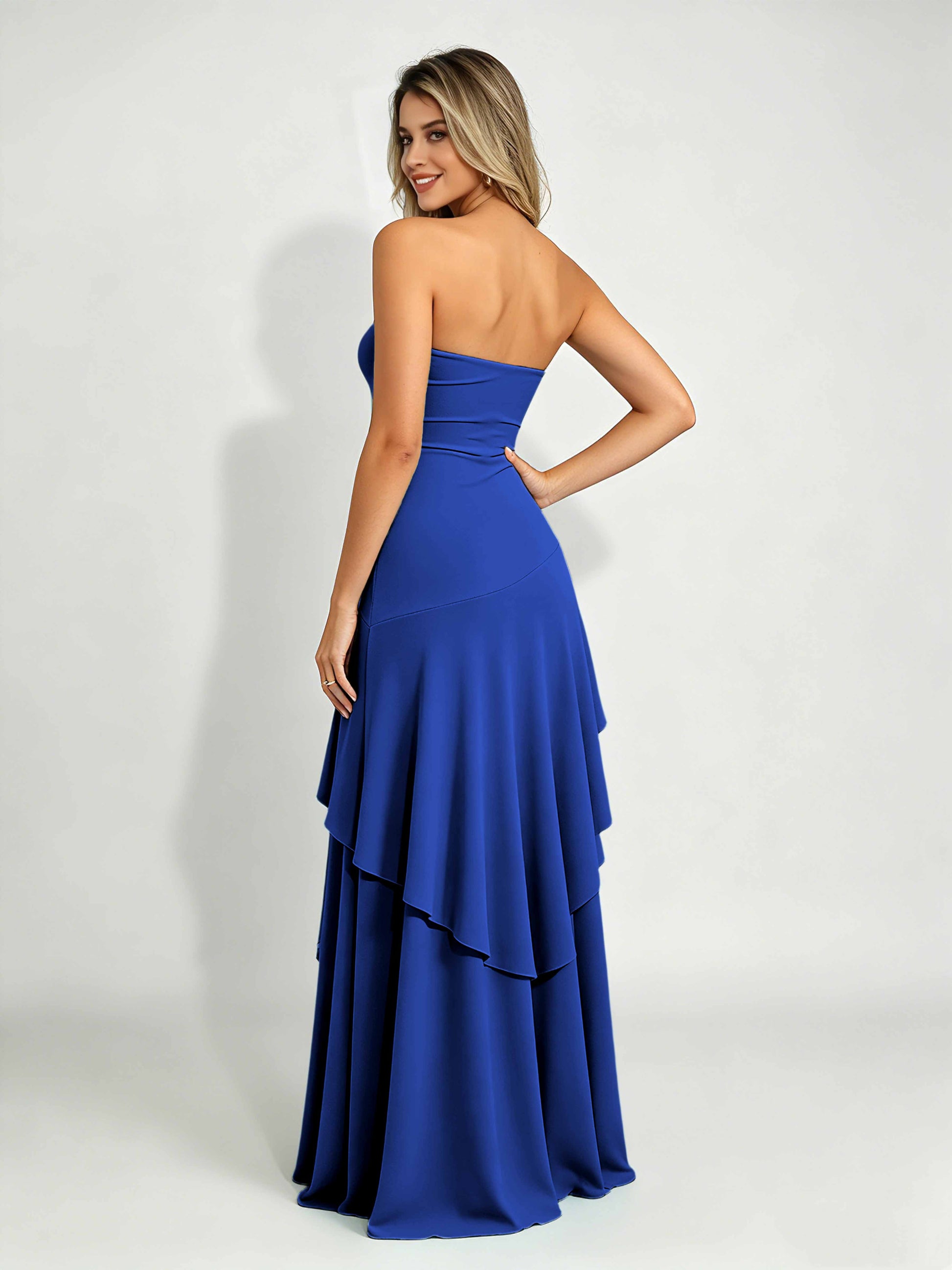 Spandex Tiered Ruffle Prom Dress High Low Homecoming Dresses