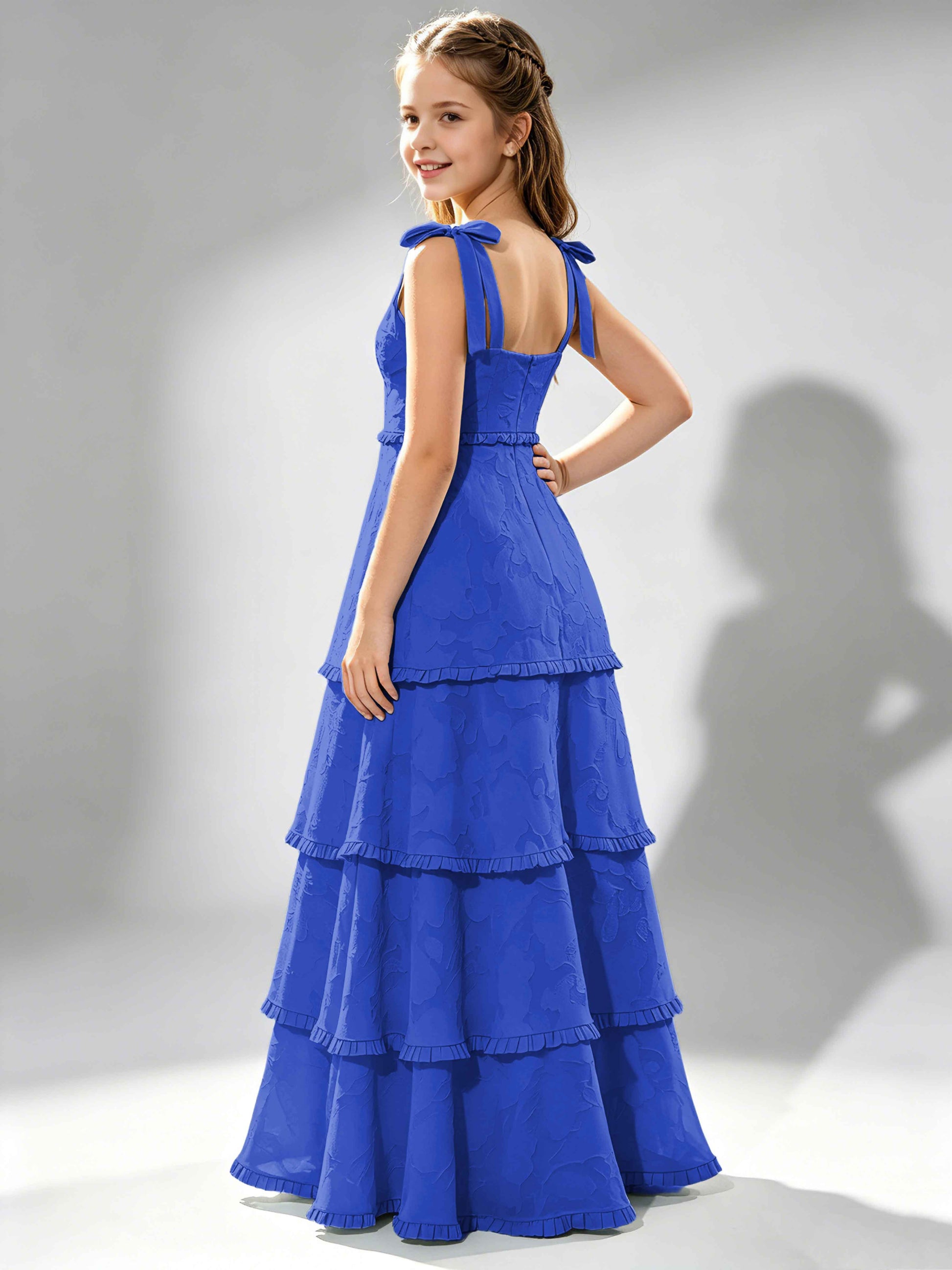 Spaghetti Straps Floral Burnout Chiffon Junior Bridesmaid Dresses