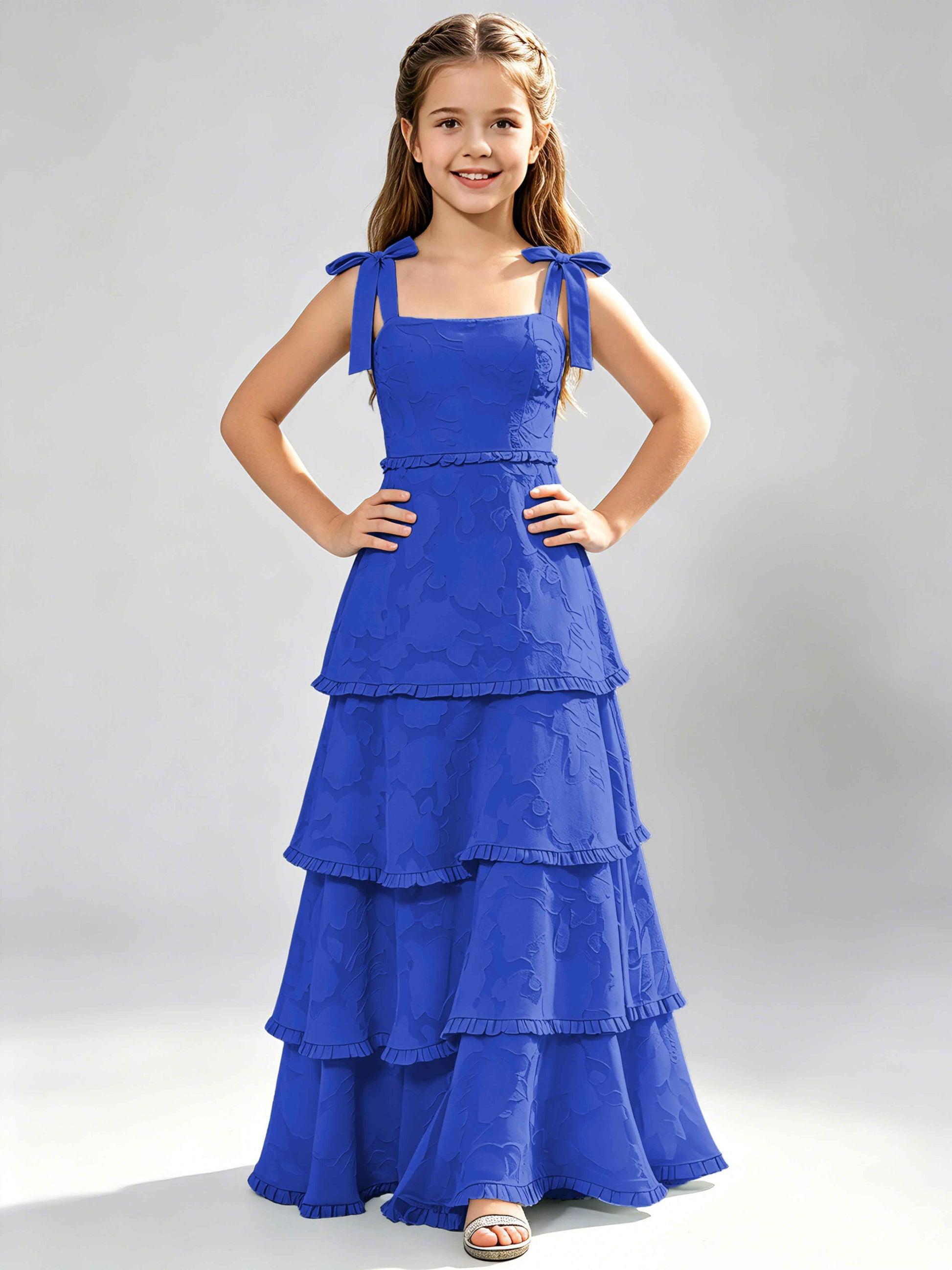 Spaghetti Straps Floral Burnout Chiffon Junior Bridesmaid Dresses