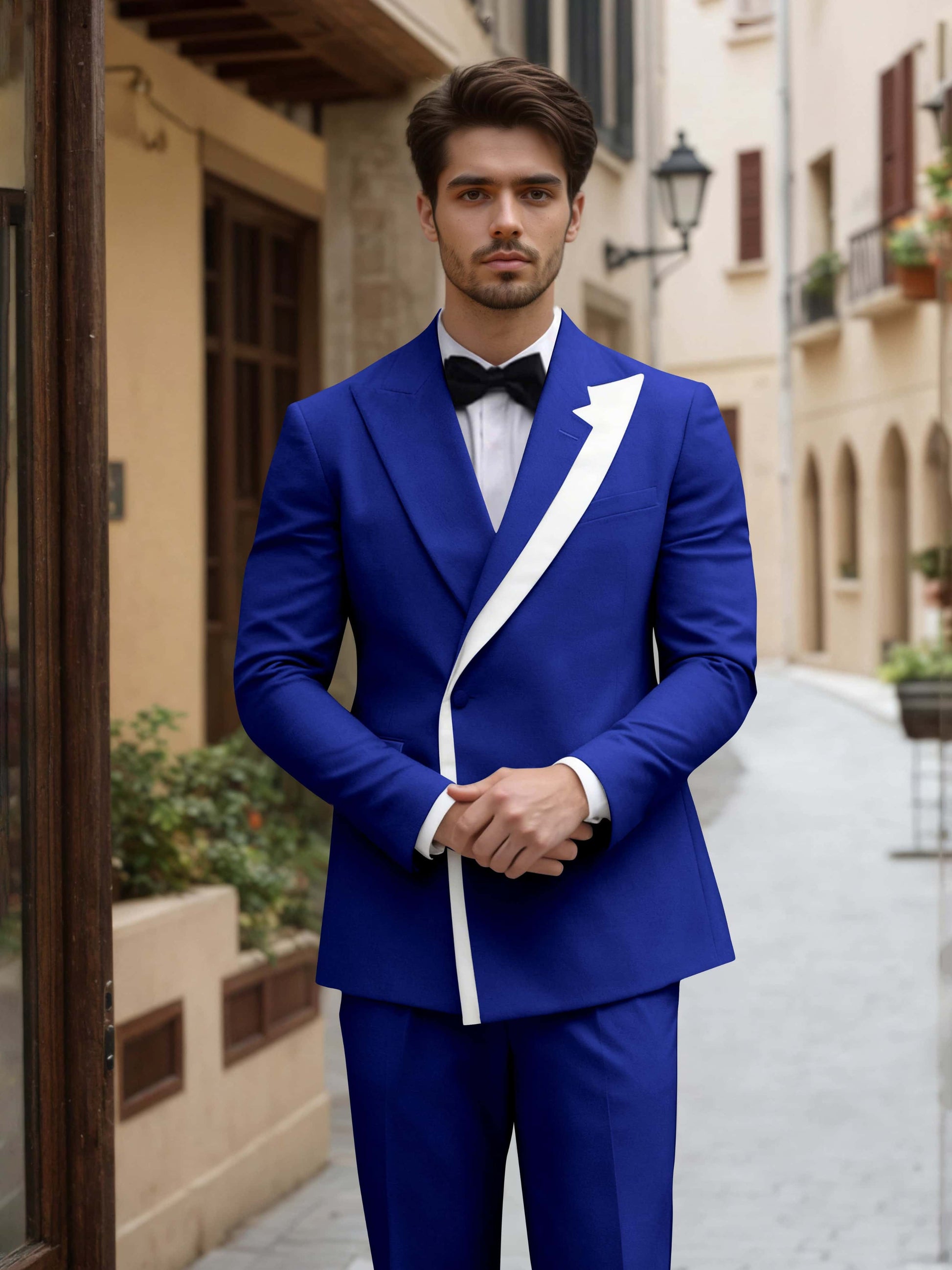 Trim Detail Timeless Peak Lapel Men's One Button 2 Pieces Wedding Suits