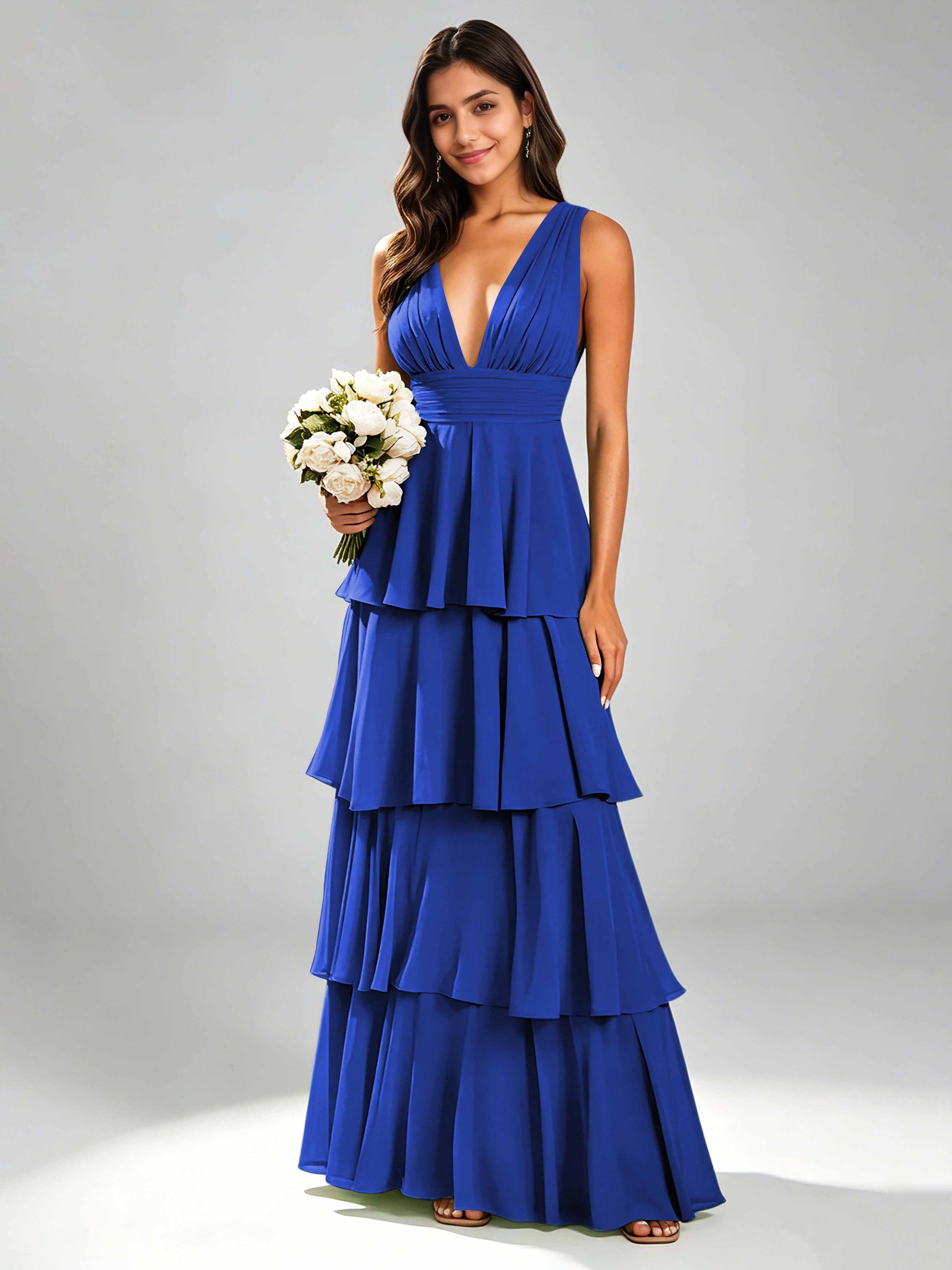 Tiered Chiffon Bridesmaid Dress for Wedding Garden Party