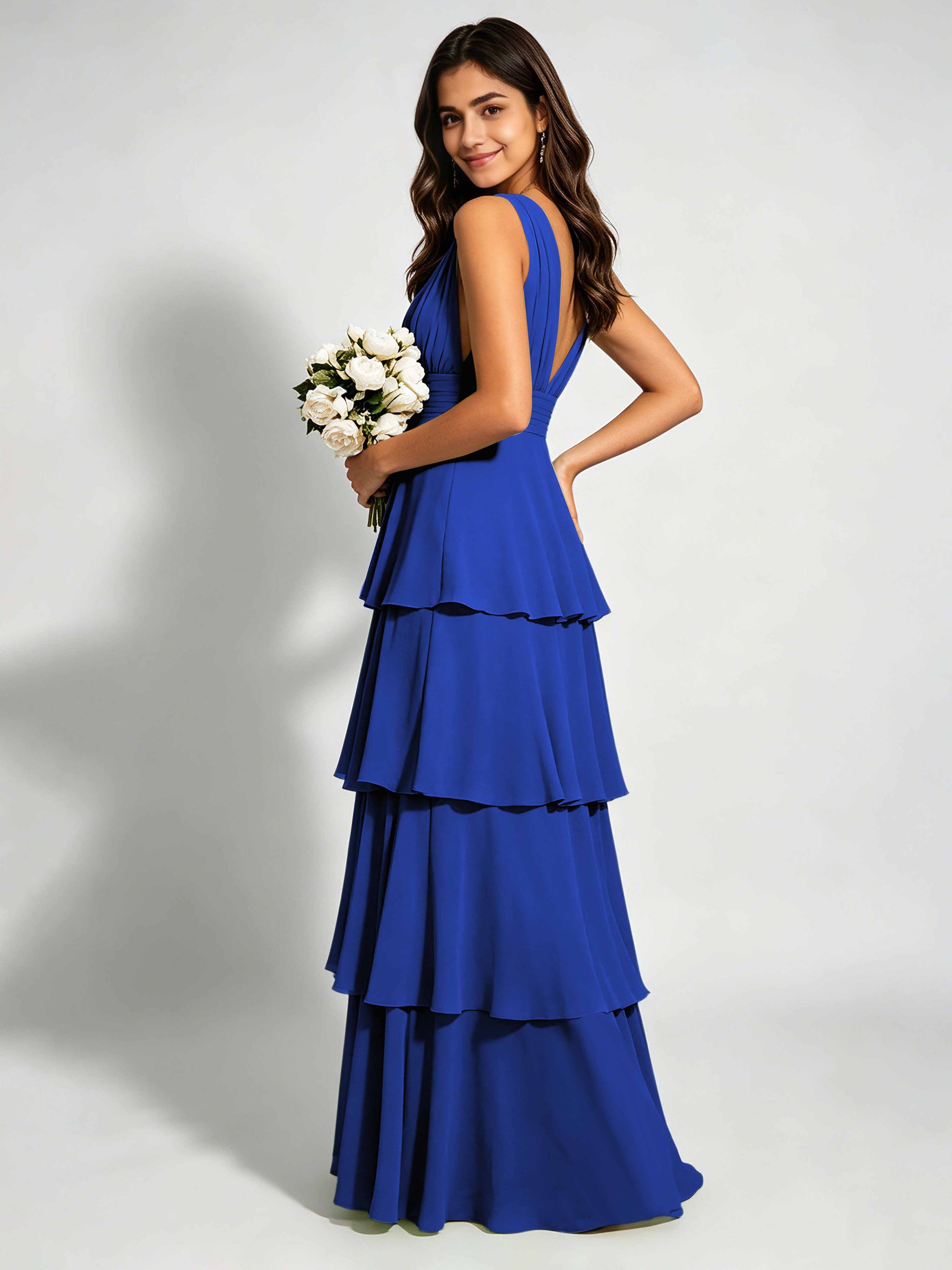 Tiered Chiffon Bridesmaid Dress for Wedding Garden Party