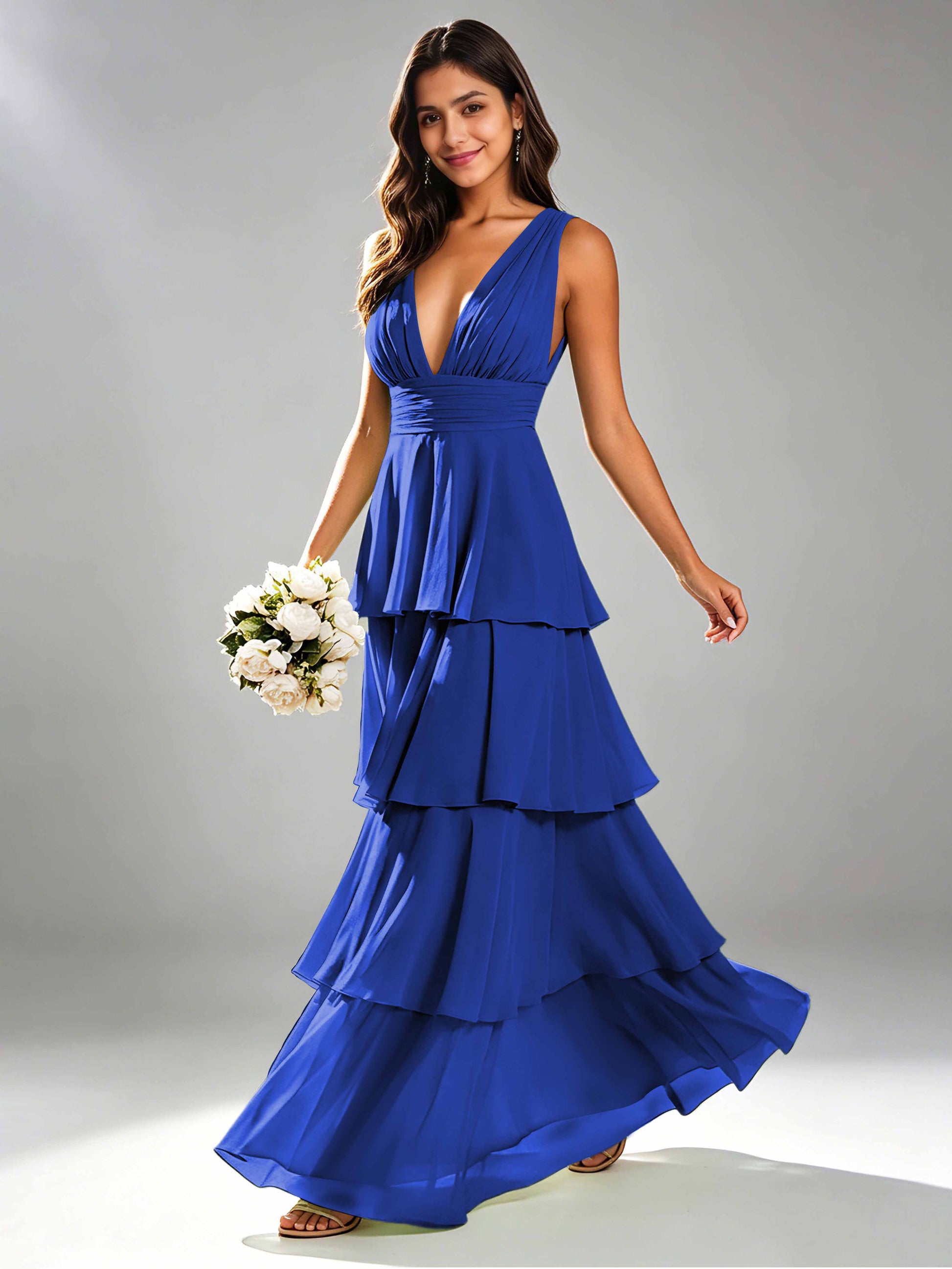 Tiered Chiffon Bridesmaid Dress for Wedding Garden Party