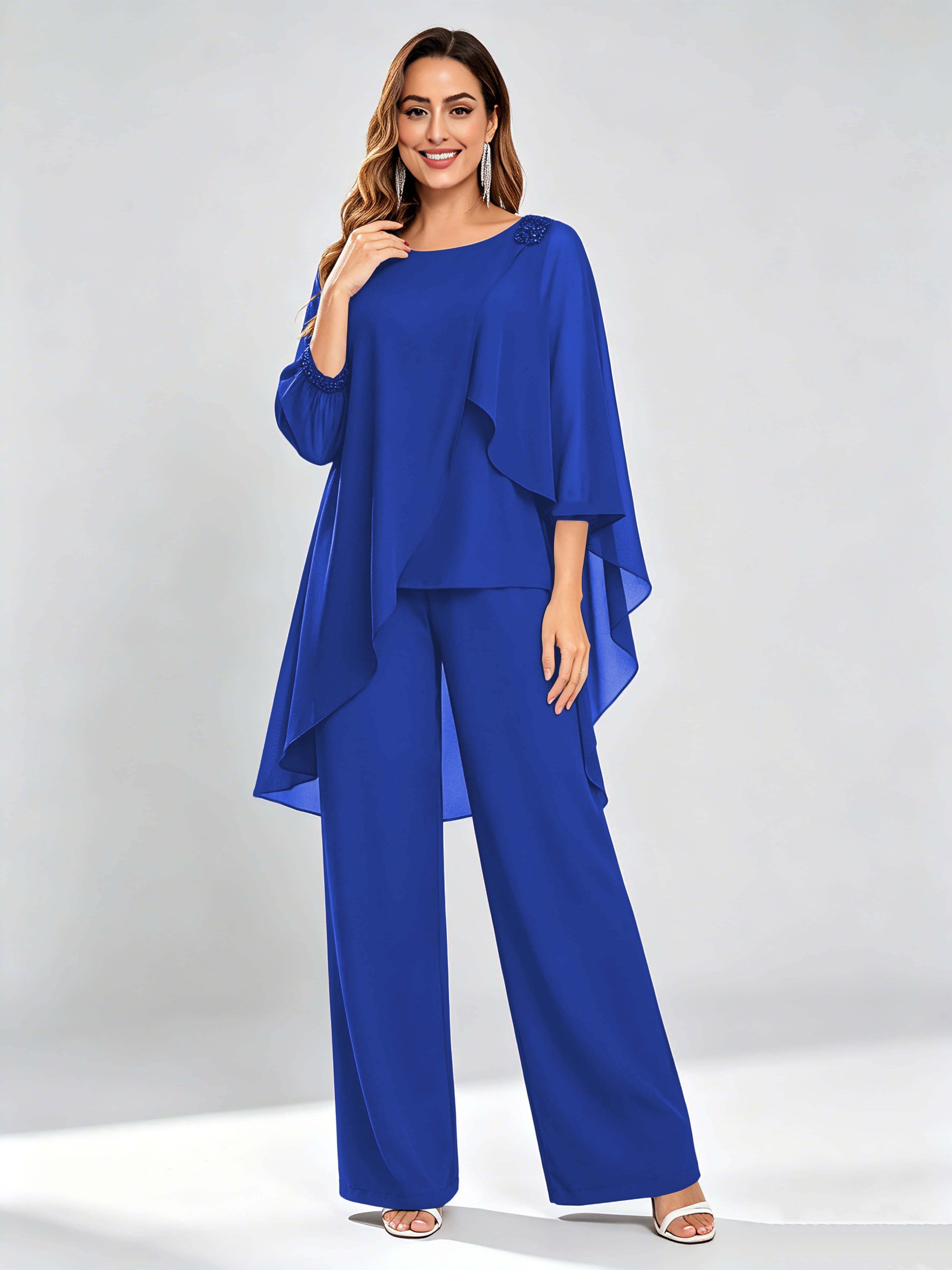 Asymmetric Chiffon 2 Pieces Mother of The Bride Pant Suits