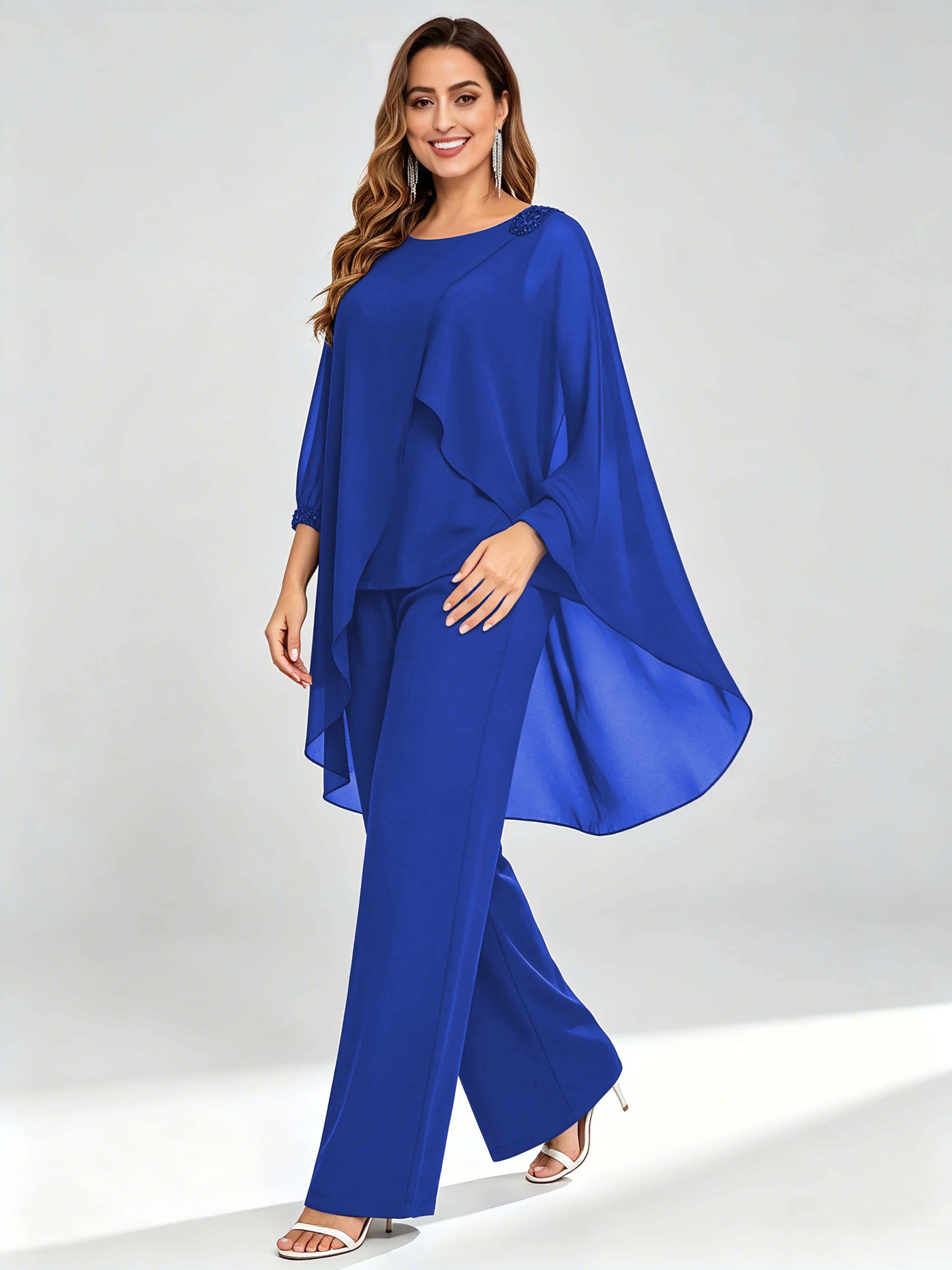 Asymmetric Chiffon 2 Pieces Mother of The Bride Pant Suits
