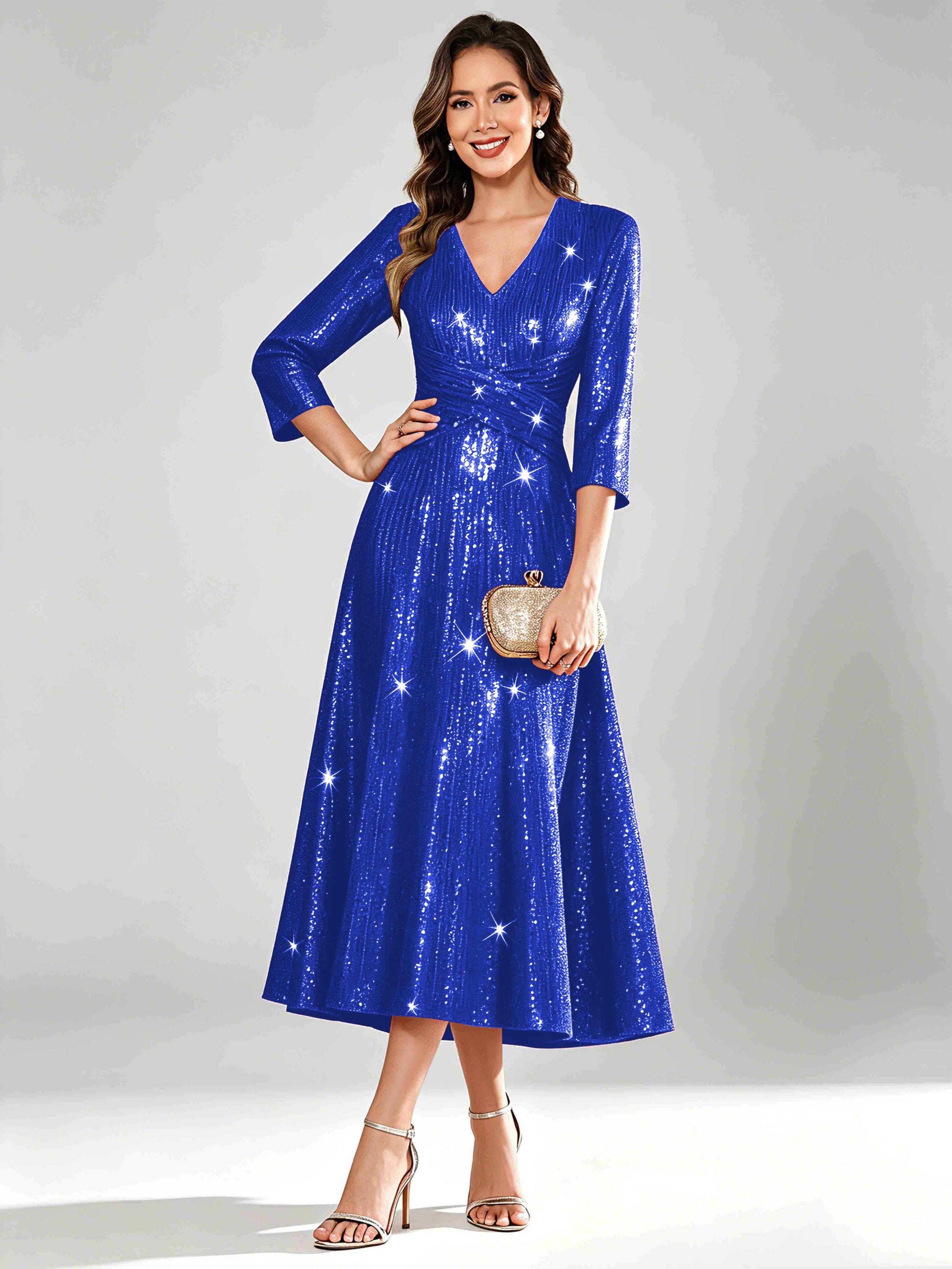 Sequin Sparkly 3/4 Sleeve Dressy Mother of The Bride Dresses