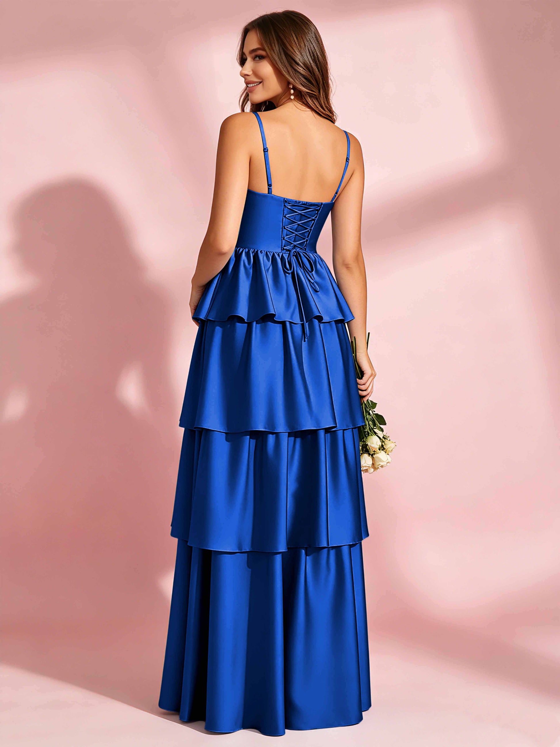 Satin Tiered Corset Bridesmaid Dresses Formal Evening Gown