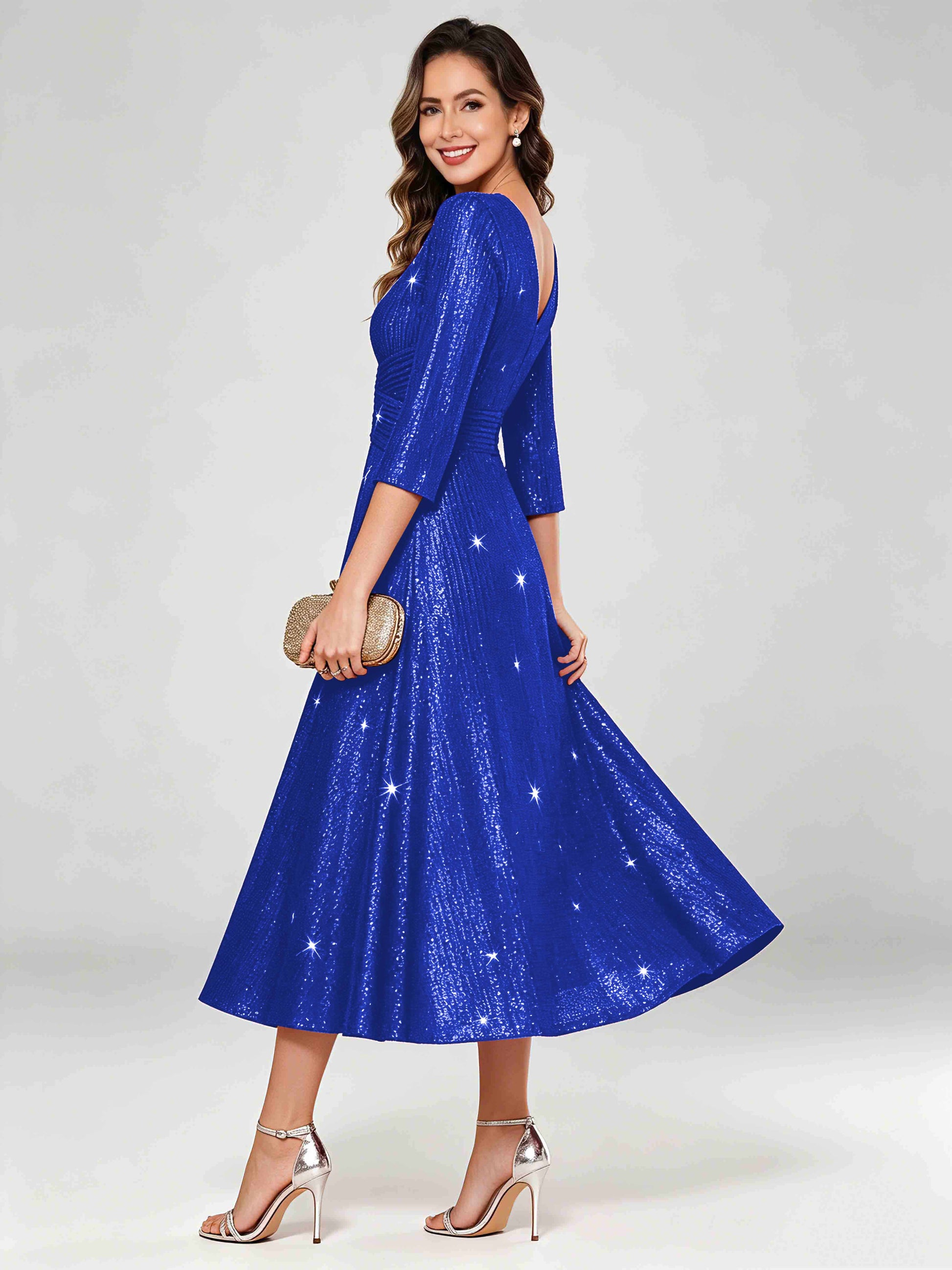 Sequin Sparkly 3/4 Sleeve Dressy Mother of The Bride Dresses